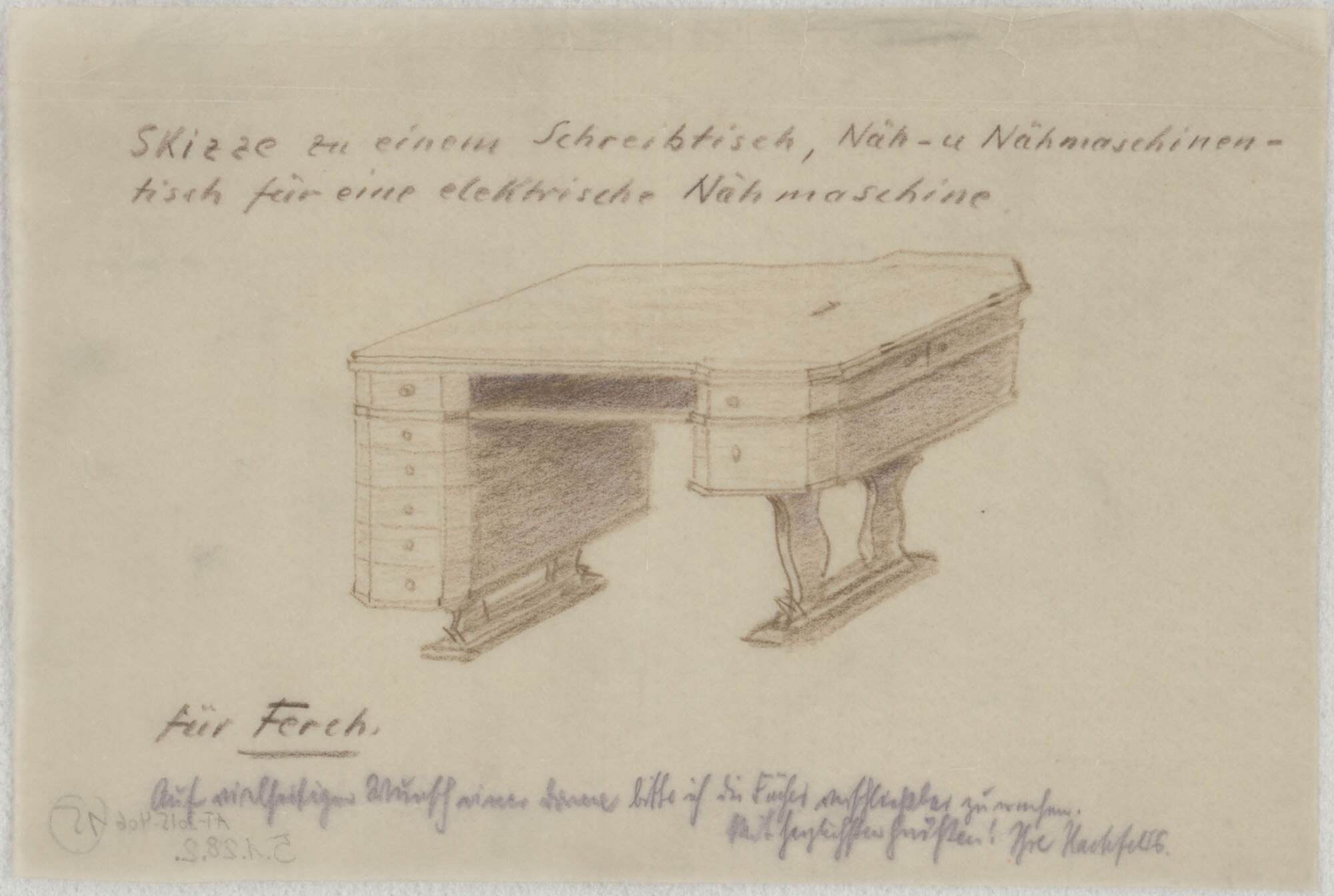 Skizze zu einem Nähmaschinentisch (Potsdam Museum - Forum für Kunst und Geschichte CC BY-NC-SA)