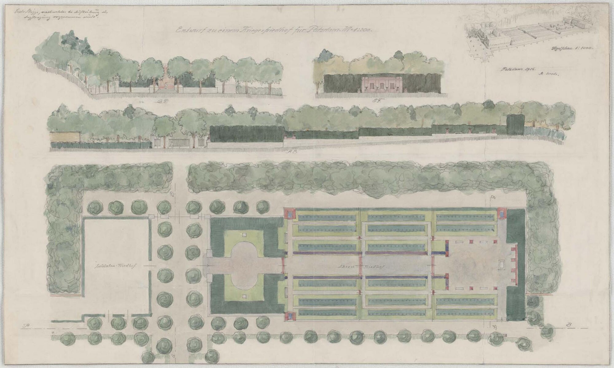 Entwurf zu einem Kriegerfriedhof für Potsdam (Potsdam Museum - Forum für Kunst und Geschichte CC BY-NC-SA)