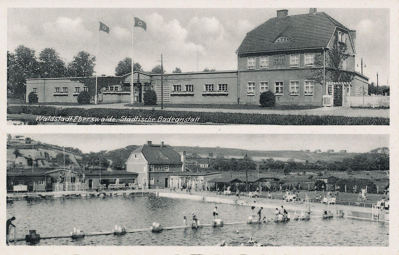 Postkarte Sommer in der Städtischen Badeanstalt Eberswalde, 1940 (Museum Eberswalde CC BY-NC-SA)
