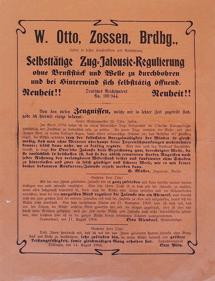 Werbeprospekt Mühlenmeister Otto Zossen (Heimatverein "Alter Krug" Zossen e.V. CC BY-NC-SA)