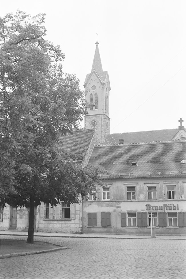 Roßlau (Elbe), Ortsansicht 1 mit Stadtkirche St. Marien und Braustübl (Heimatverein "Alter Krug" Zossen e. V. CC BY-NC-SA)