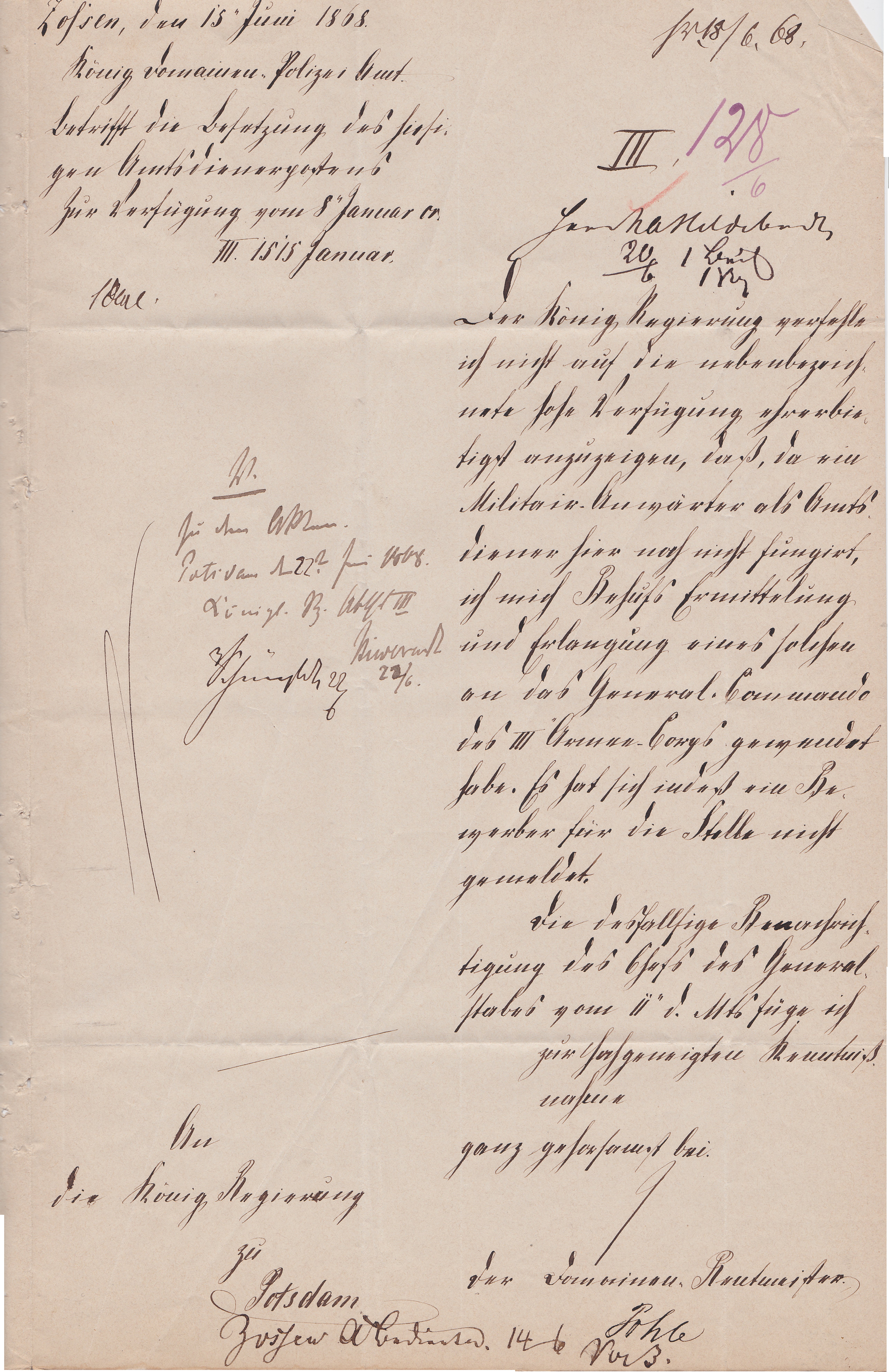 Schreiben des Domänen-Rentmeisters für Zossen an den königlichen Dienst in Potsdam (Heimatverein "Alter Krug" Zossen e.V. CC BY-NC-SA)