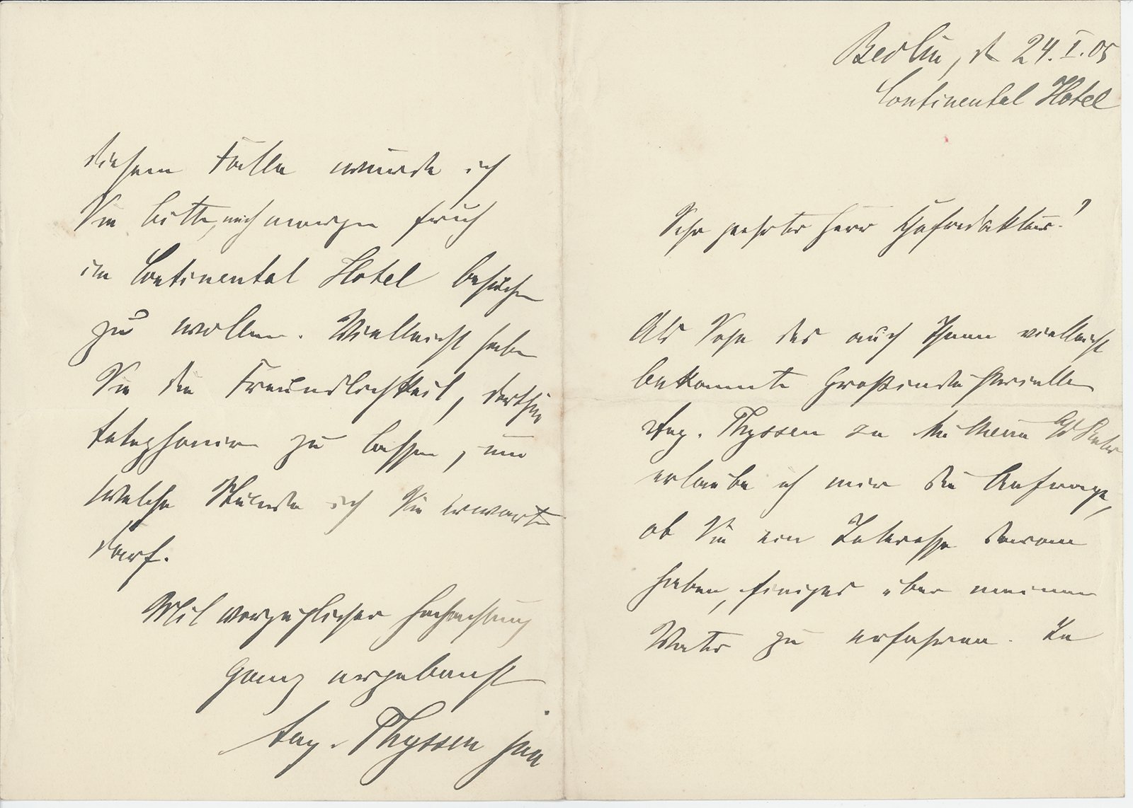 Brief von August Thyssen jun. an Paul Dobert vom 24.01.1905 (Heimatverein "Alter Krug" Zossen e.V. CC BY-NC-SA)