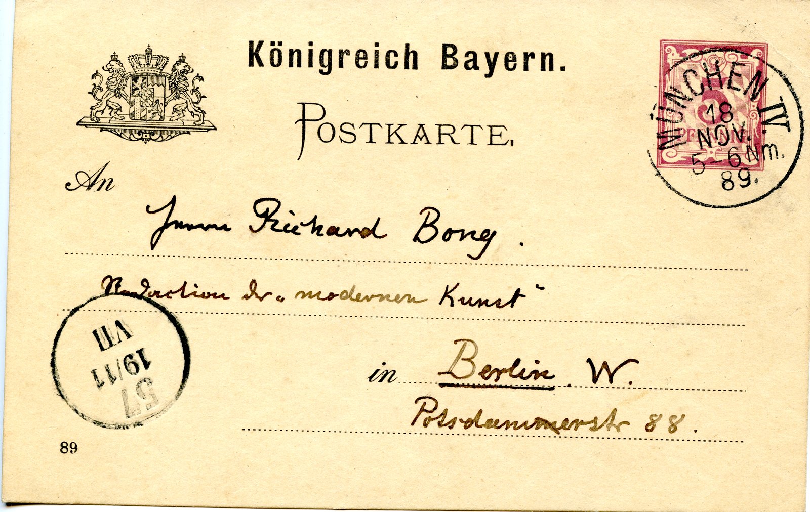 Rettich an Bong, 18.11.1889 (Heimatverein "Alter Krug" Zossen e.V. CC BY-NC-SA)