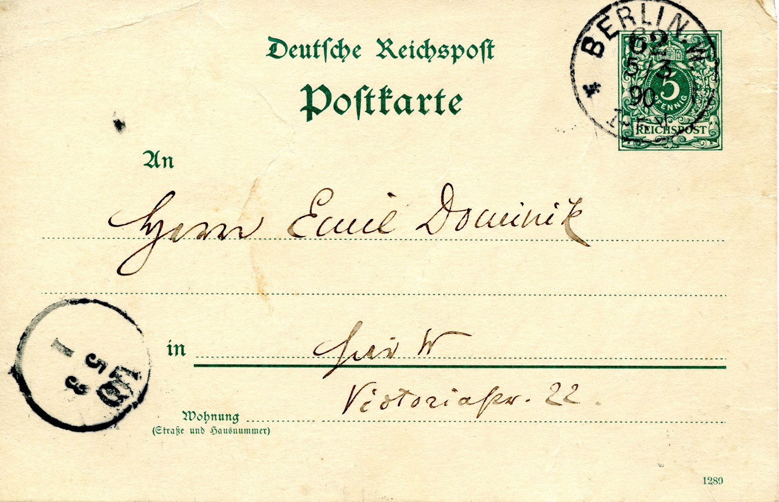 Roberts an Dominik, 05.03.1890 (Heimatverein "Alter Krug" Zossen e.V. CC BY-NC-SA)