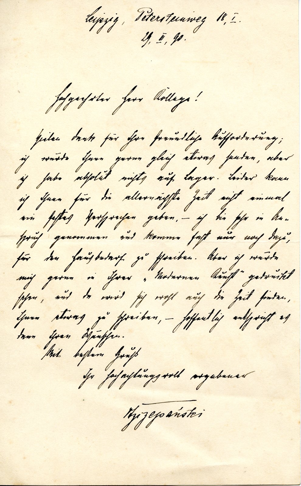 Szczepanski an Dobert, 29.03.1890 (Heimatverein "Alter Krug" Zossen e.V. CC BY-NC-SA)