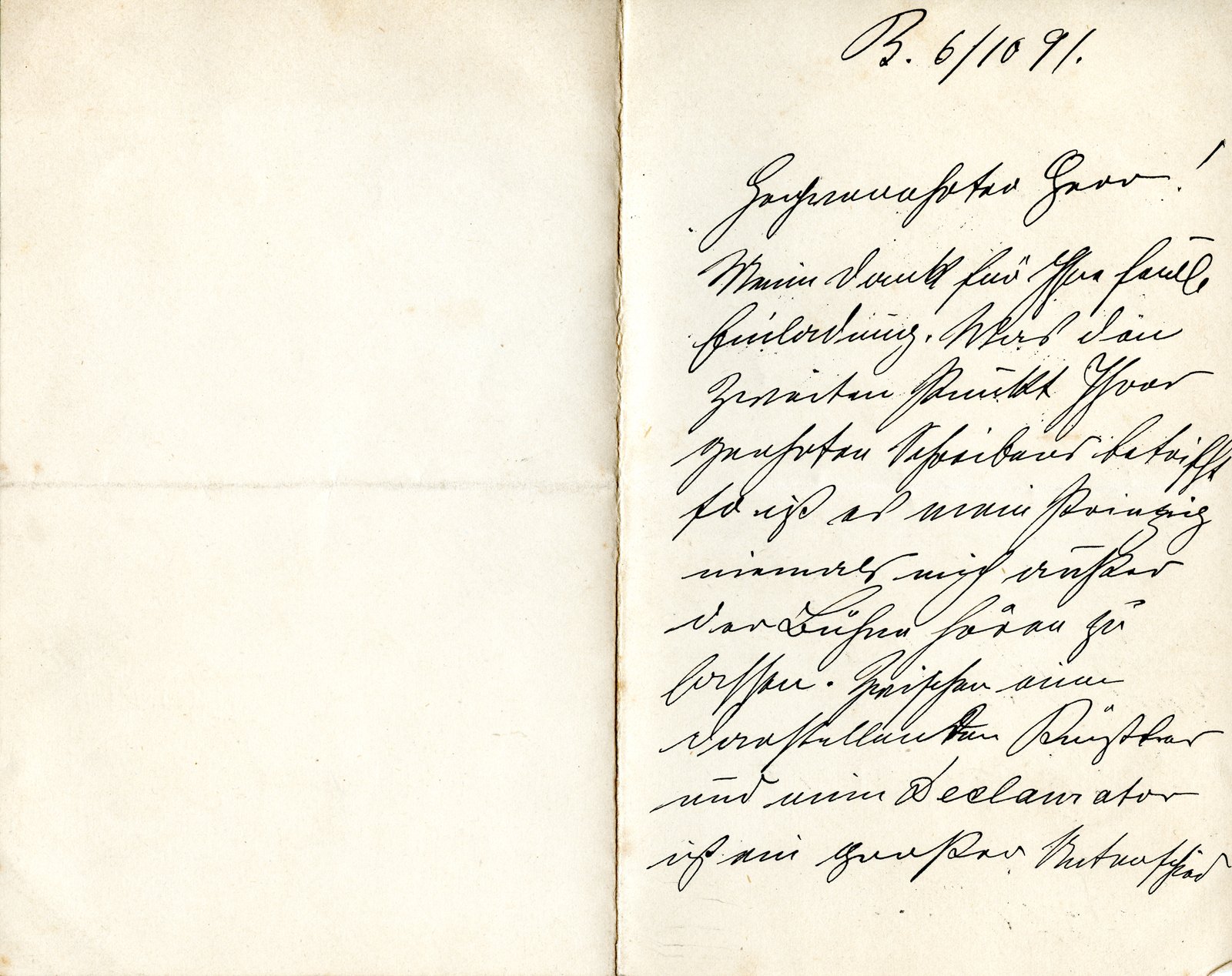 Engels, Georg an Dobert , 06.10.1891 (Heimatverein "Alter Krug" Zossen e.V. CC BY-NC-SA)