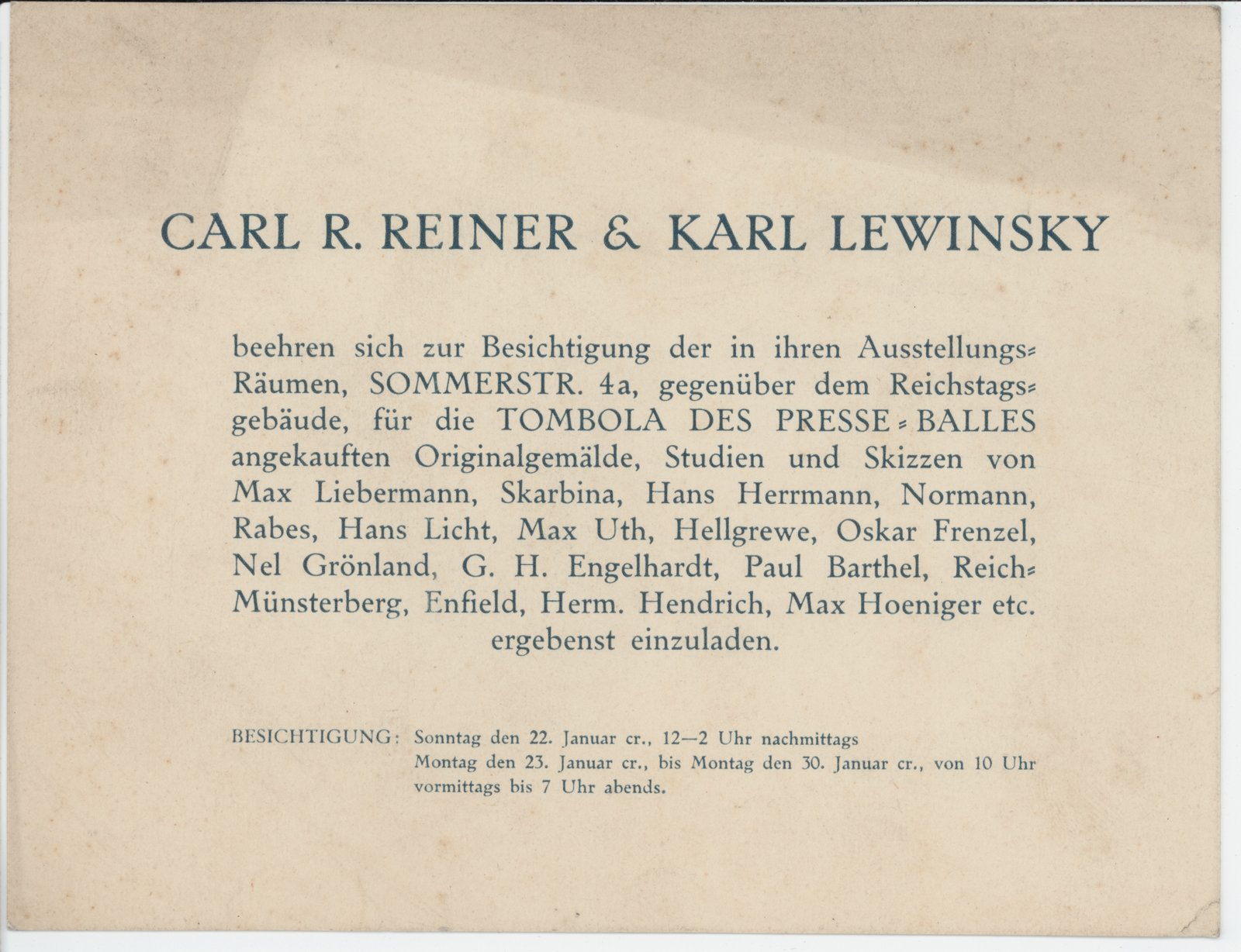 Einladung Presseball, 1911 (Heimatverein "Alter Krug" Zossen e.V. CC BY-NC-SA)