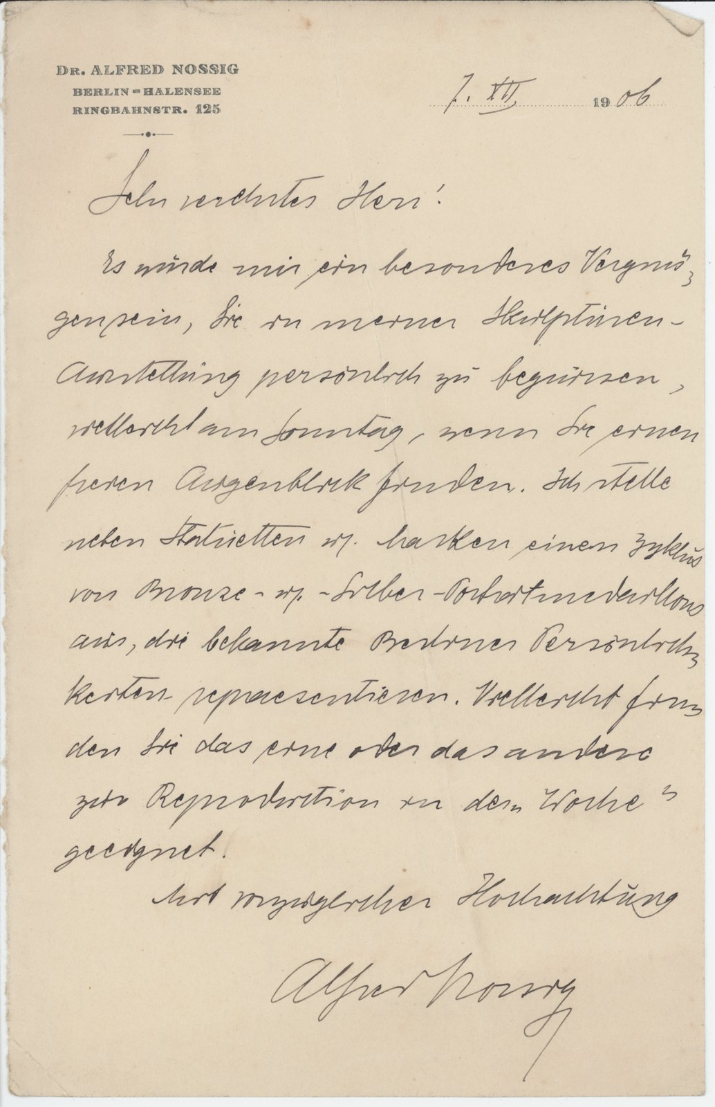 Nossig an Dobert, 07.12.1906 (Heimatverein "Alter Krug" Zossen e.V. CC BY-NC-SA)