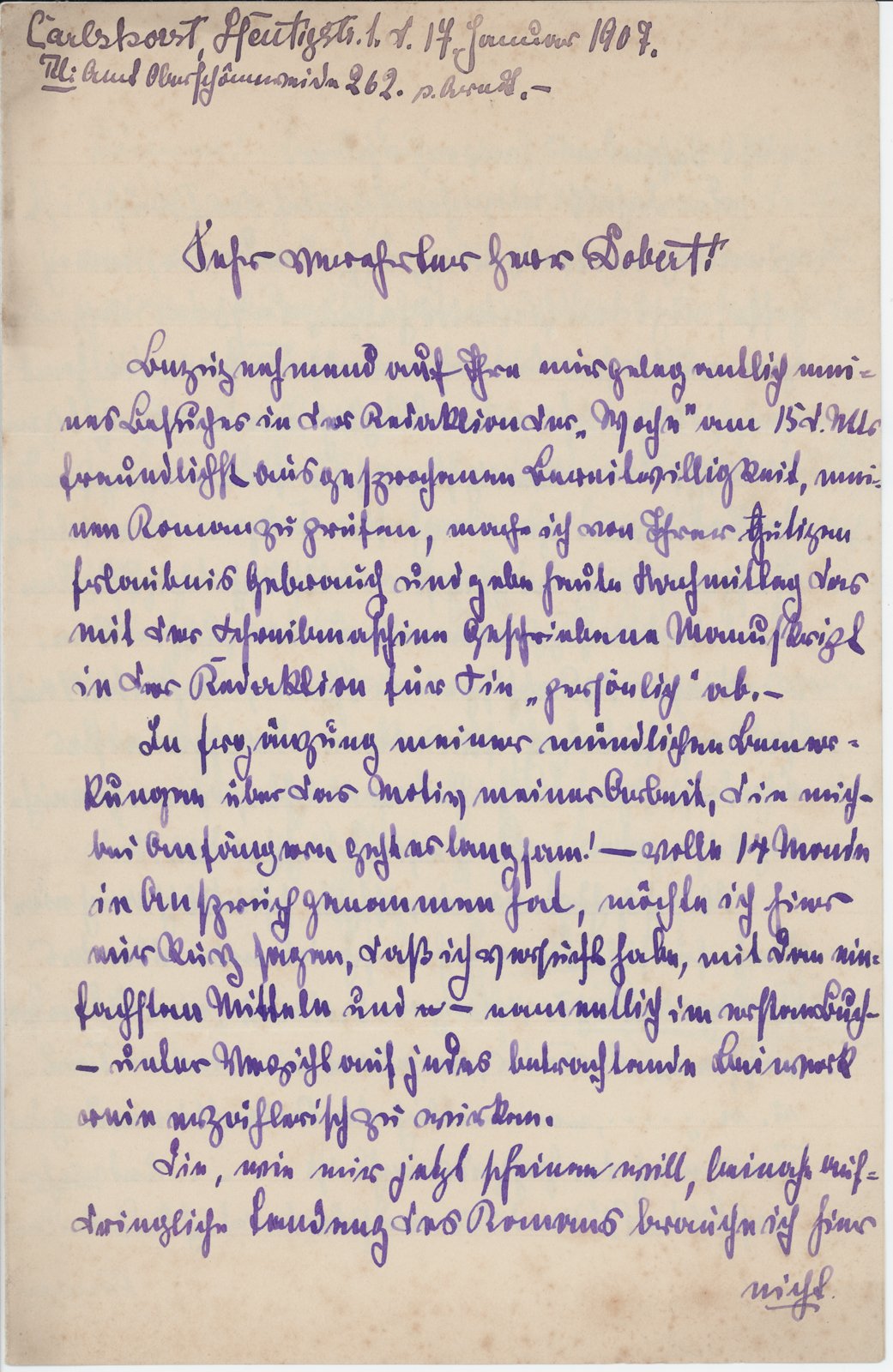 Sydow an Dobert, 17.01.1907 (Heimatverein "Alter Krug" Zossen e.V. CC BY-NC-SA)
