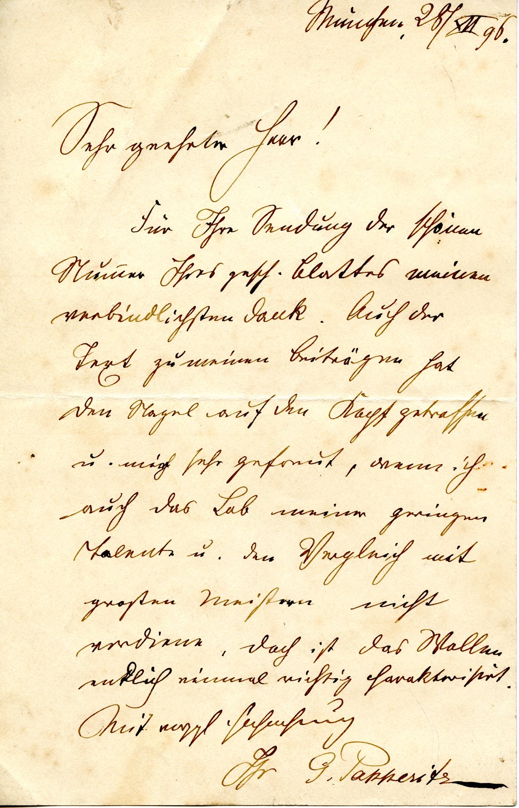 Papperitz an Dobert, 28.12.1896 (Heimatverein "Alter Krug" Zossen e.V. CC BY-NC-SA)