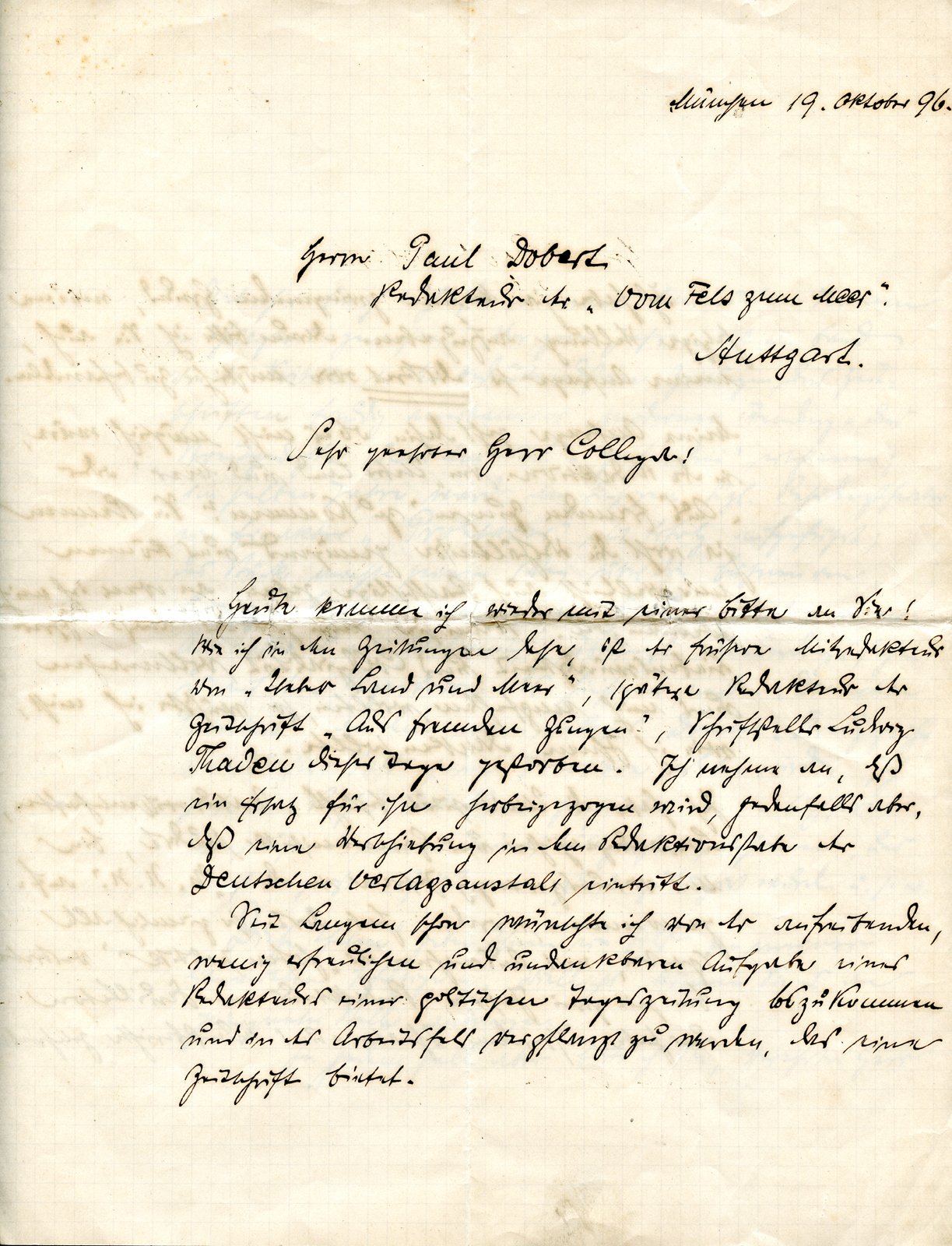 Maximilian Krauss an Dobert, 18.10.1896 (Heimatverein "Alter Krug" Zossen e.V. CC BY-NC-SA)