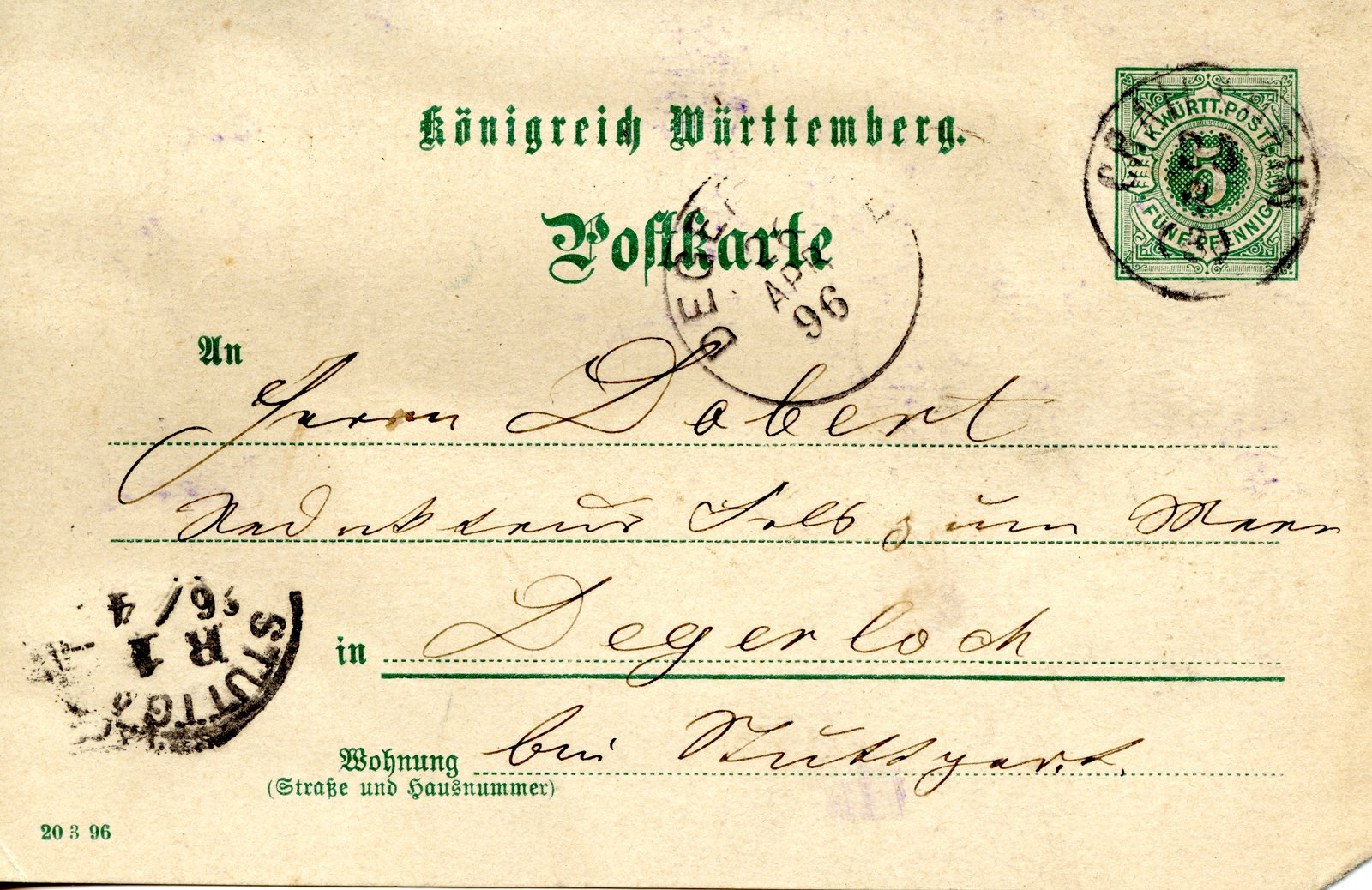 Ehmert an Dobert, 25.04.1896 (Heimatverein "Alter Krug" Zossen e.V. CC BY-NC-SA)