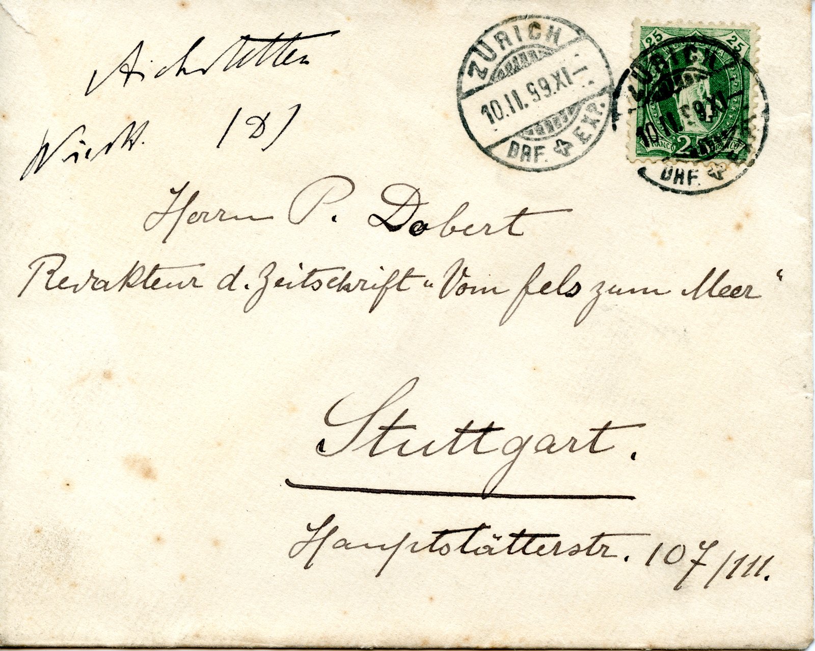 Unbekannt an Dobert, 10.11.1899 (Heimatverein "Alter Krug" Zossen e.V. CC BY-NC-SA)