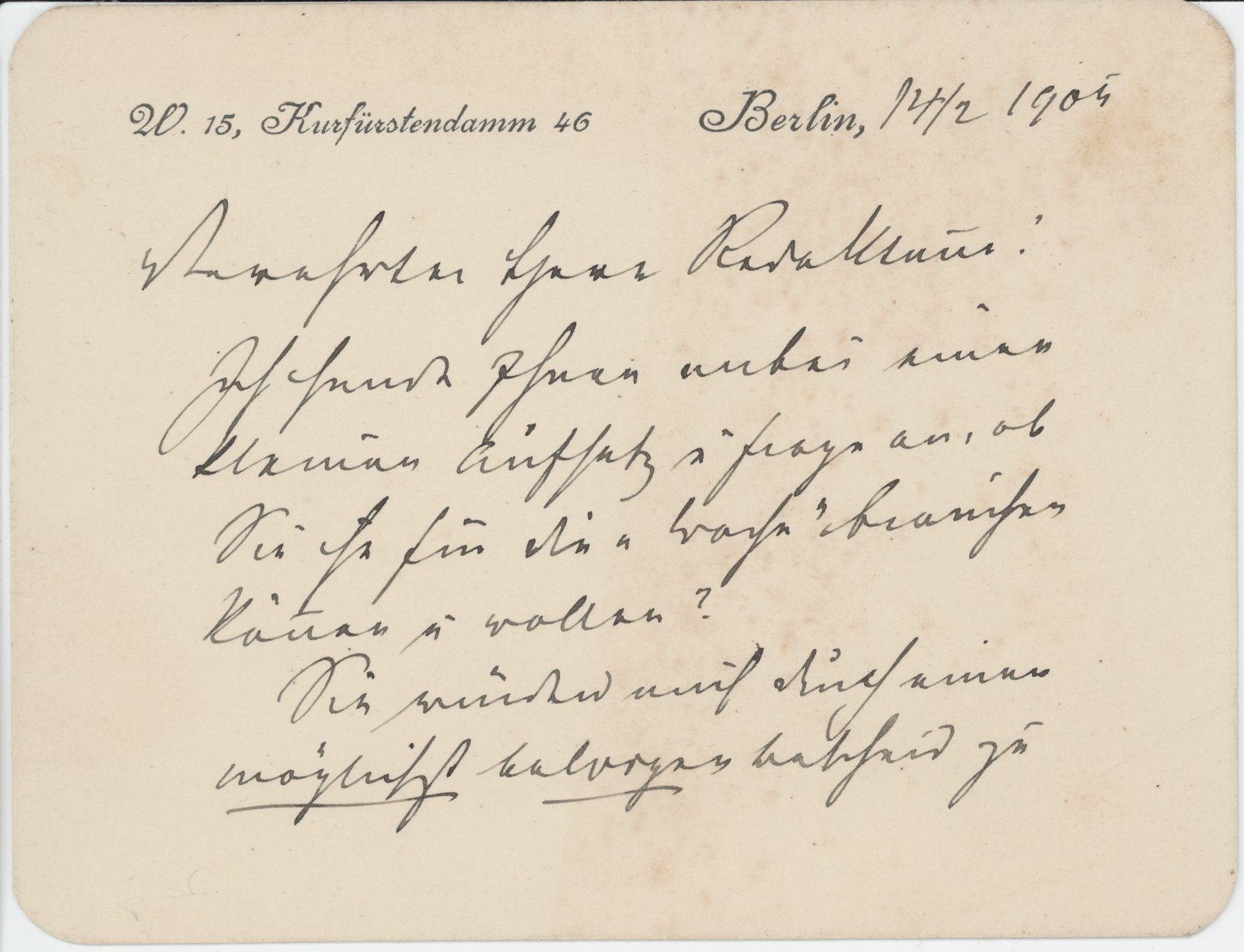 L. Barnay an Dobert, 14.02.1905 (Heimatverein "Alter Krug" Zossen e.V. CC BY-NC-SA)