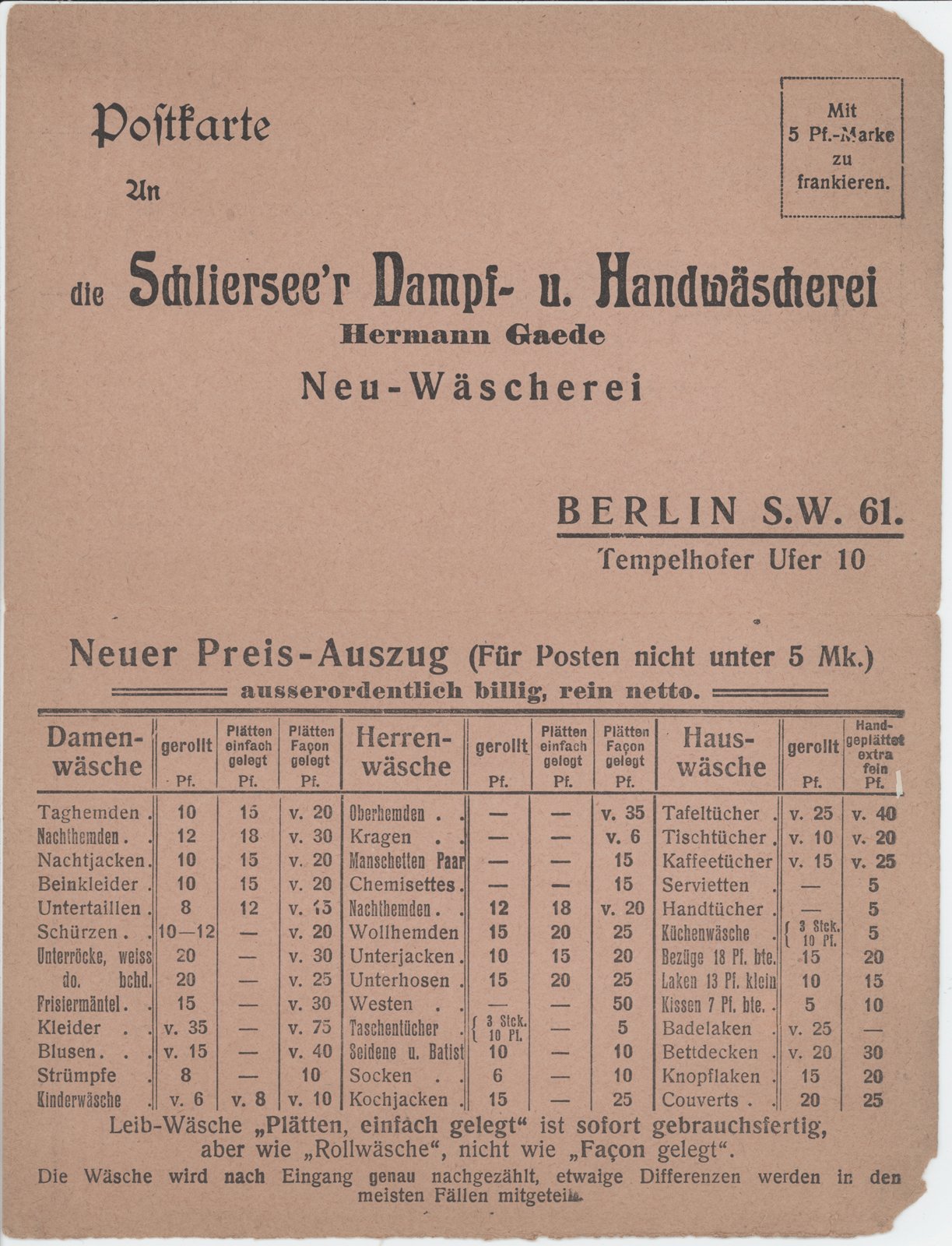 Wäscherei an Frau Dobert, 26-09.1908 (2) (Heimatverein "Alter Krug" Zossen e.V. CC BY-NC-SA)