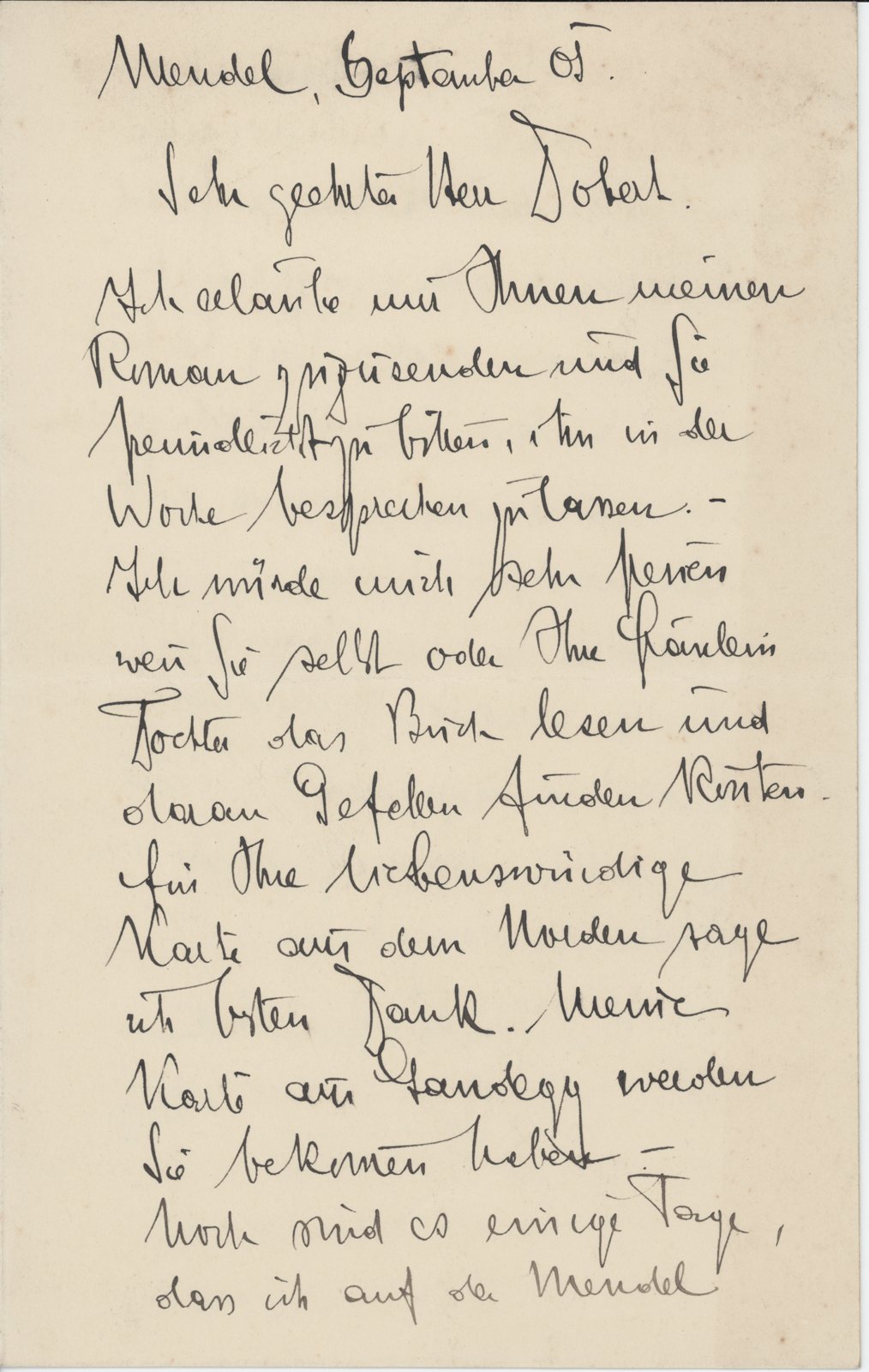 H. Hoffensthal an Dobert, Sept. 1905 (Heimatverein "Alter Krug" Zossen e.V. CC BY-NC-SA)