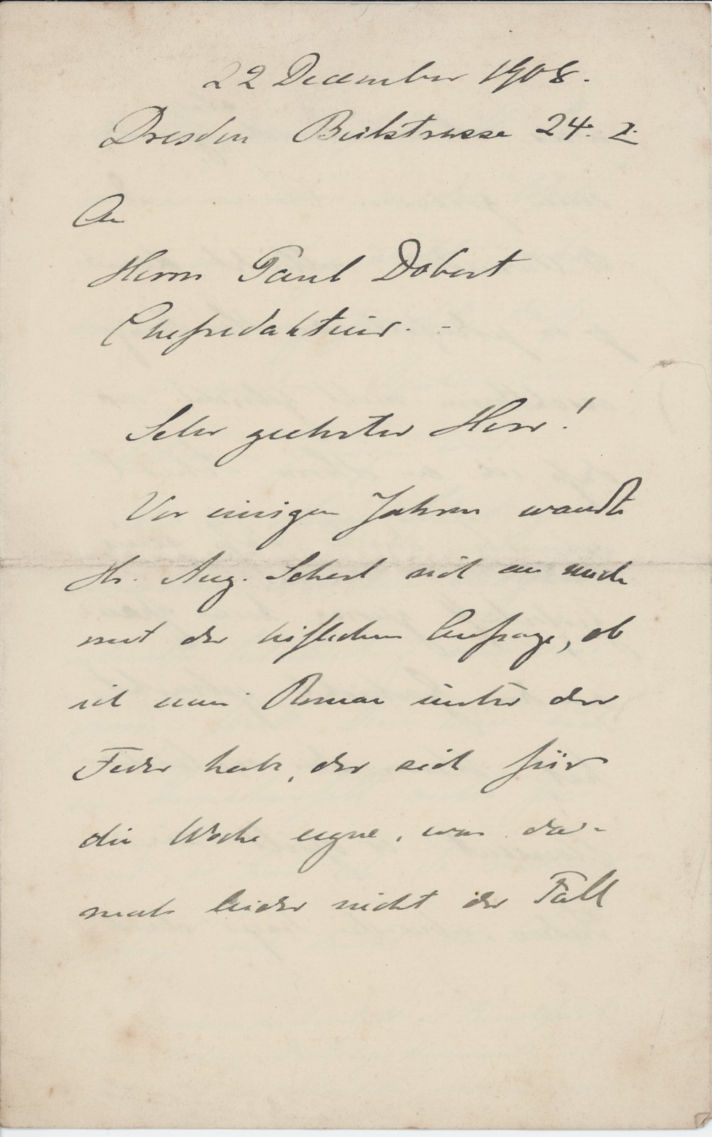 K. Gjellerup an Dobert, 22.12.1908 (Heimatverein "Alter Krug" Zossen e.V. CC BY-NC-SA)