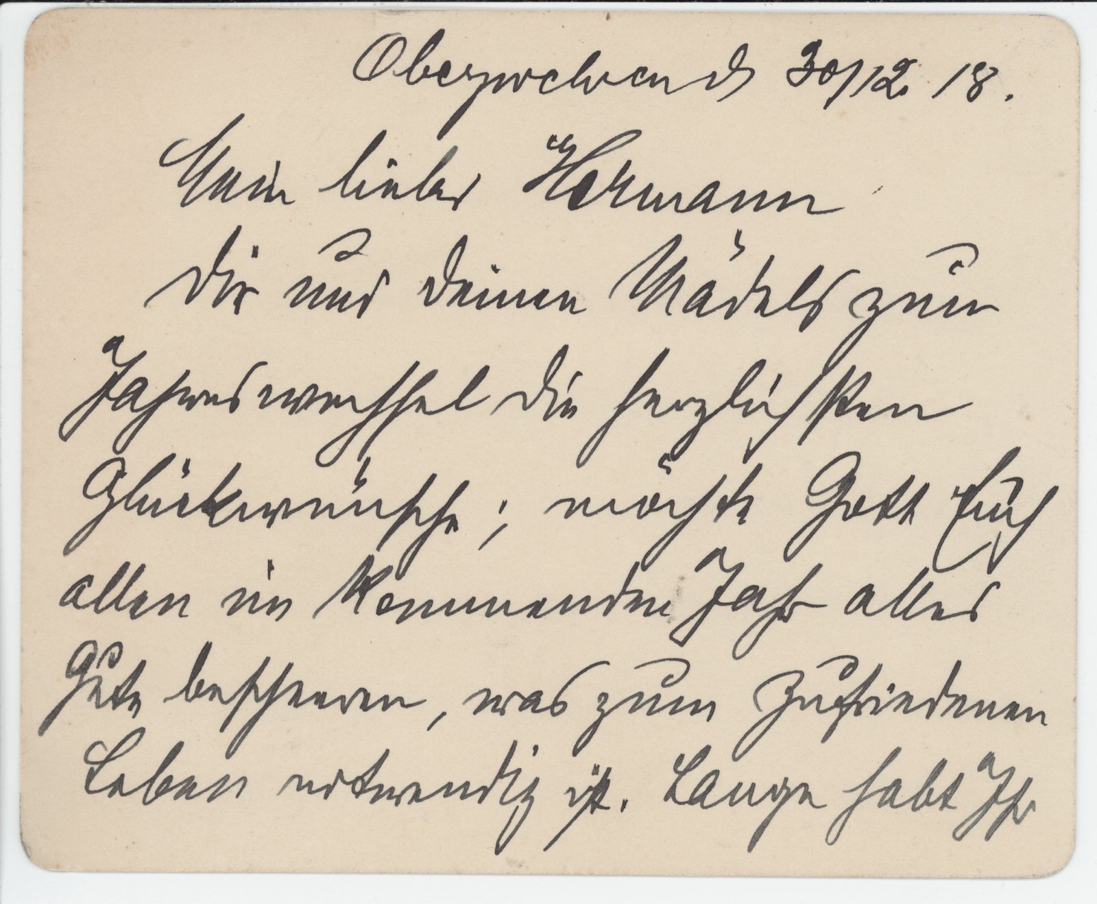 Unbekannt an Hermann, 30.12.1908 (Heimatverein "Alter Krug" Zossen e.V. CC BY-NC-SA)