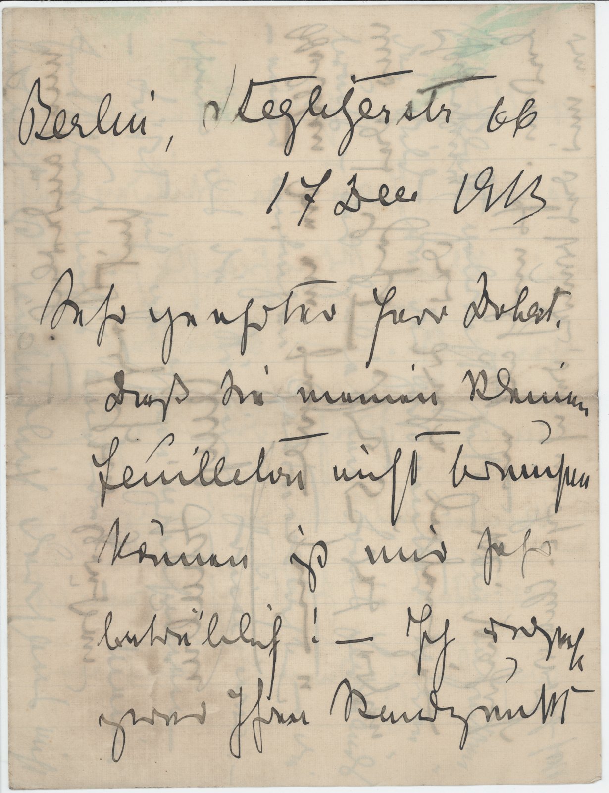 O. Schubin an Dobert, 17.12.1913 (Heimatverein "Alter Krug" Zossen e.V. CC BY-NC-SA)