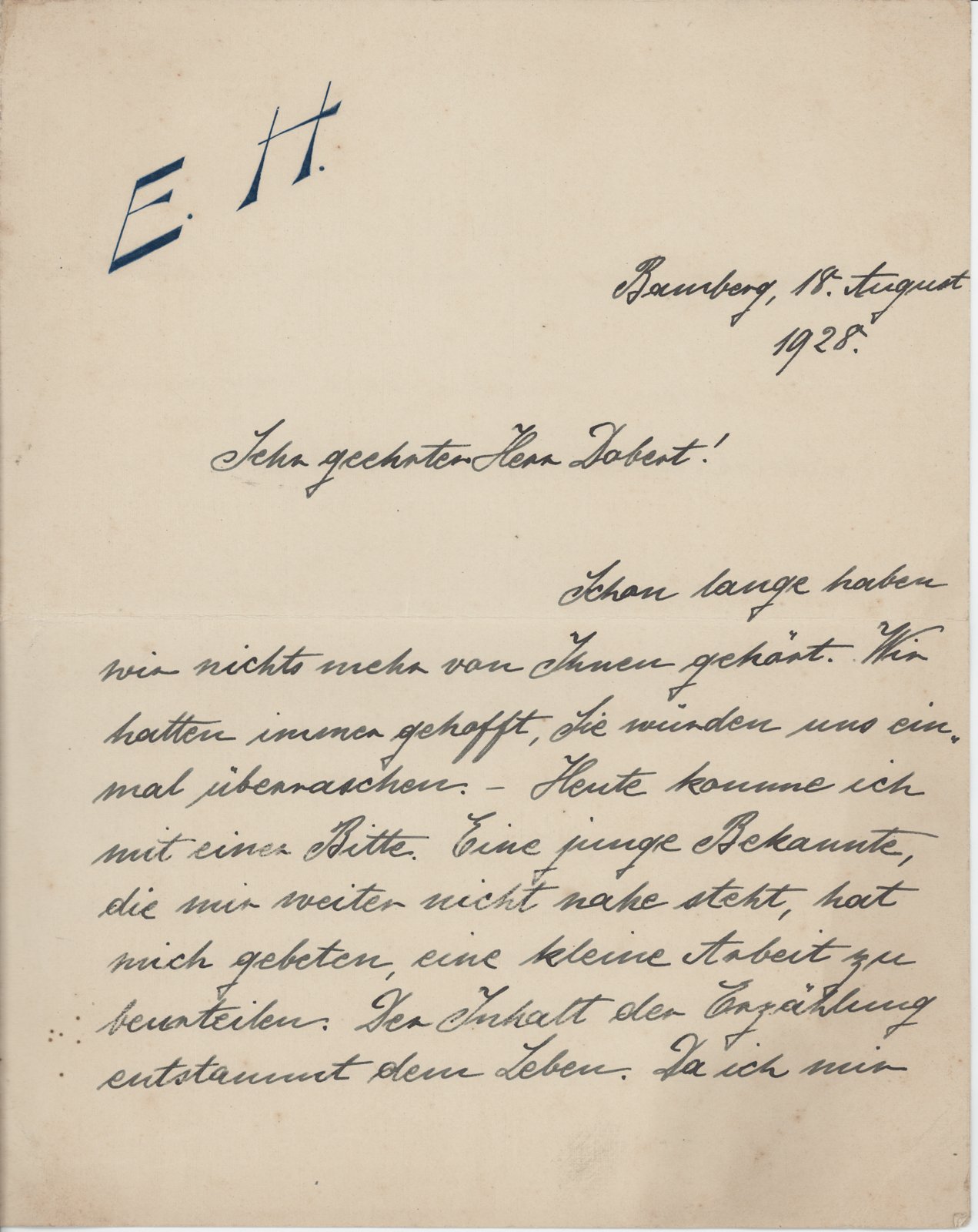 E. Hessberg an Dobert, 18.08.1928 (Heimatverein "Alter Krug" Zossen e.V. CC BY-NC-SA)