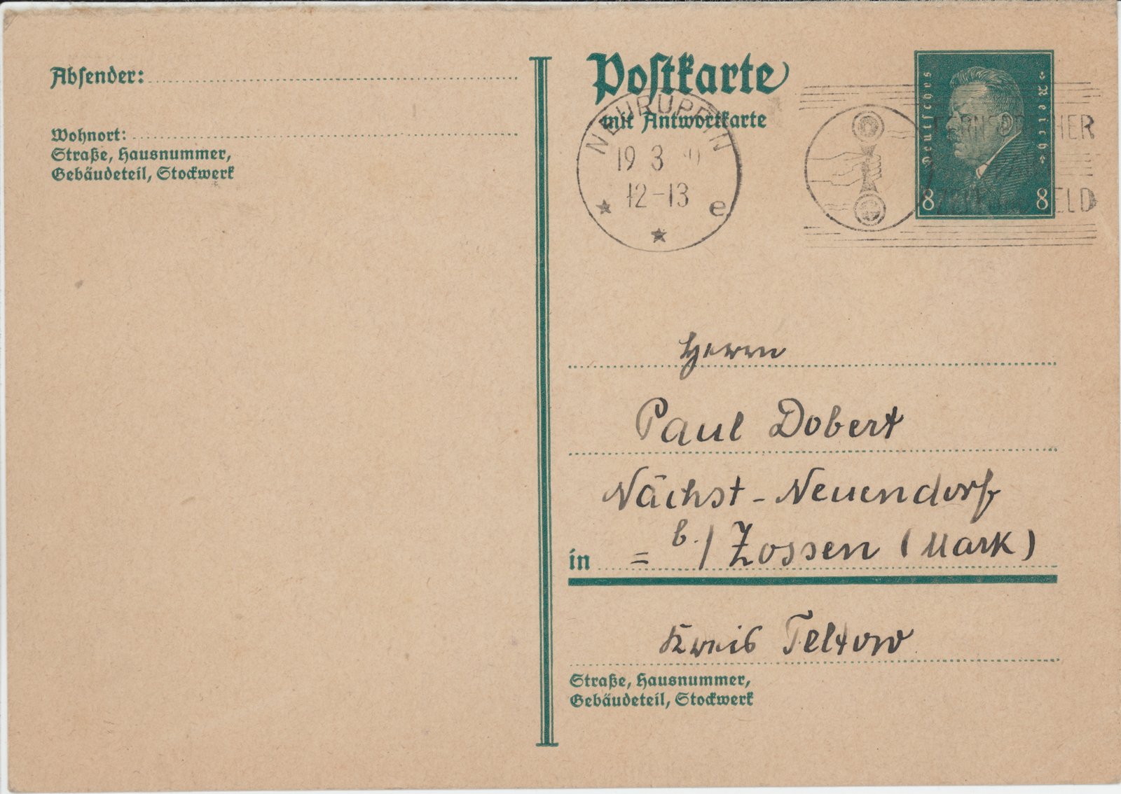 F. Fontane an Dobert, 19. 03.1930 (Heimatverein "Alter Krug" Zossen e.V. CC BY-NC-SA)