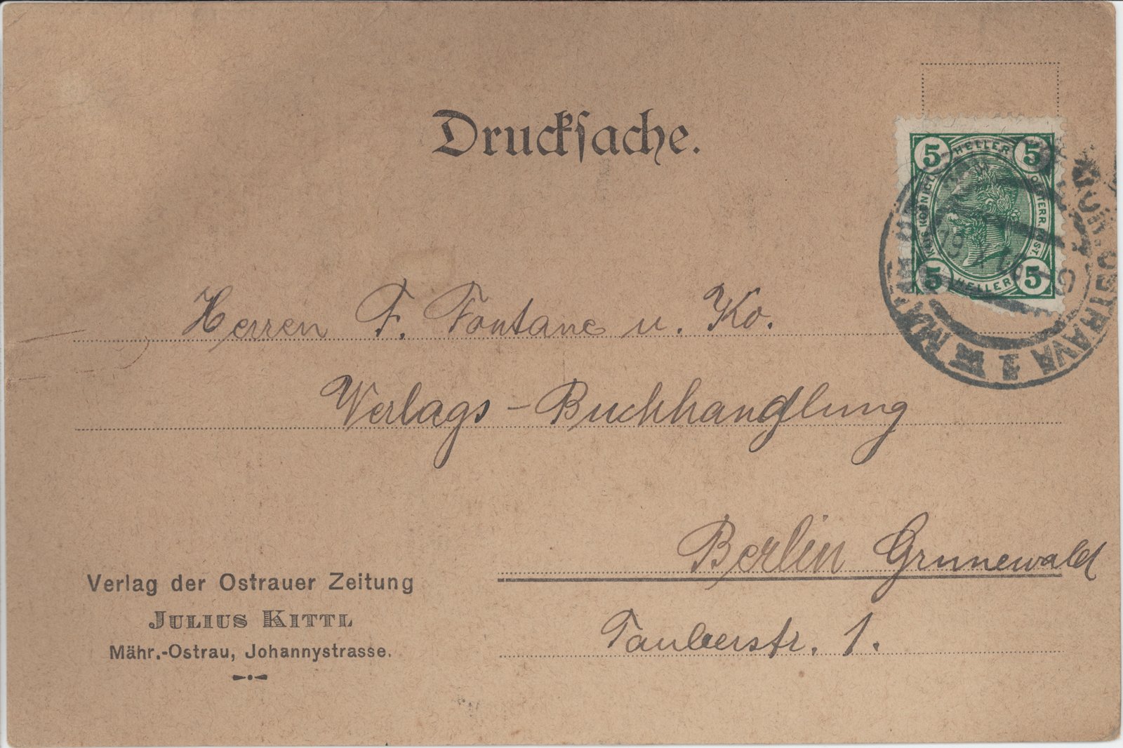 Verlag Kittl an F. Fontane, 19.10.1906 (Heimatverein "Alter Krug" Zossen e.V. CC BY-NC-SA)