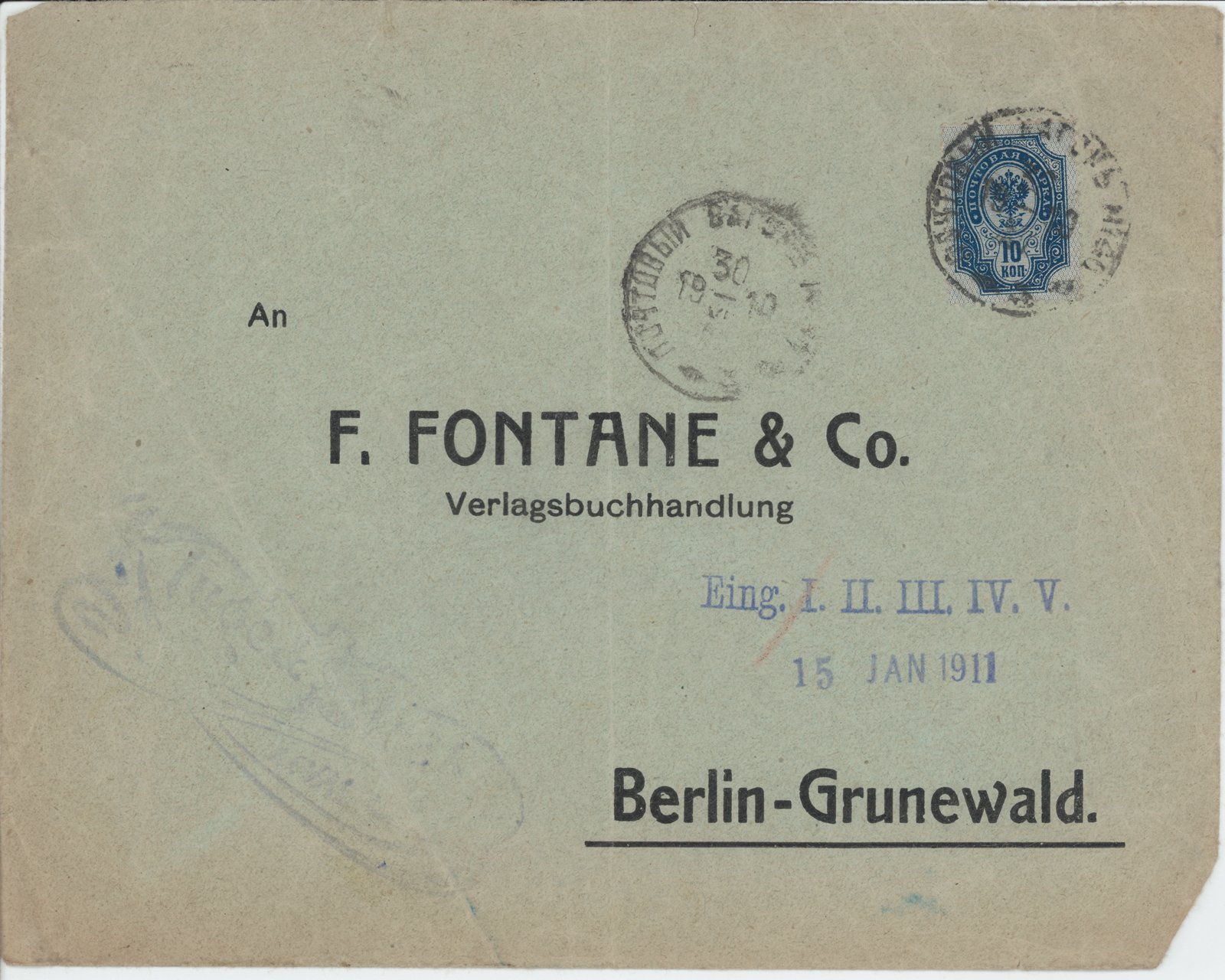 Ubekannt an F. Fontane, 15.01.1911 (Heimatverein "Alter Krug" Zossen e.V. CC BY-NC-SA)