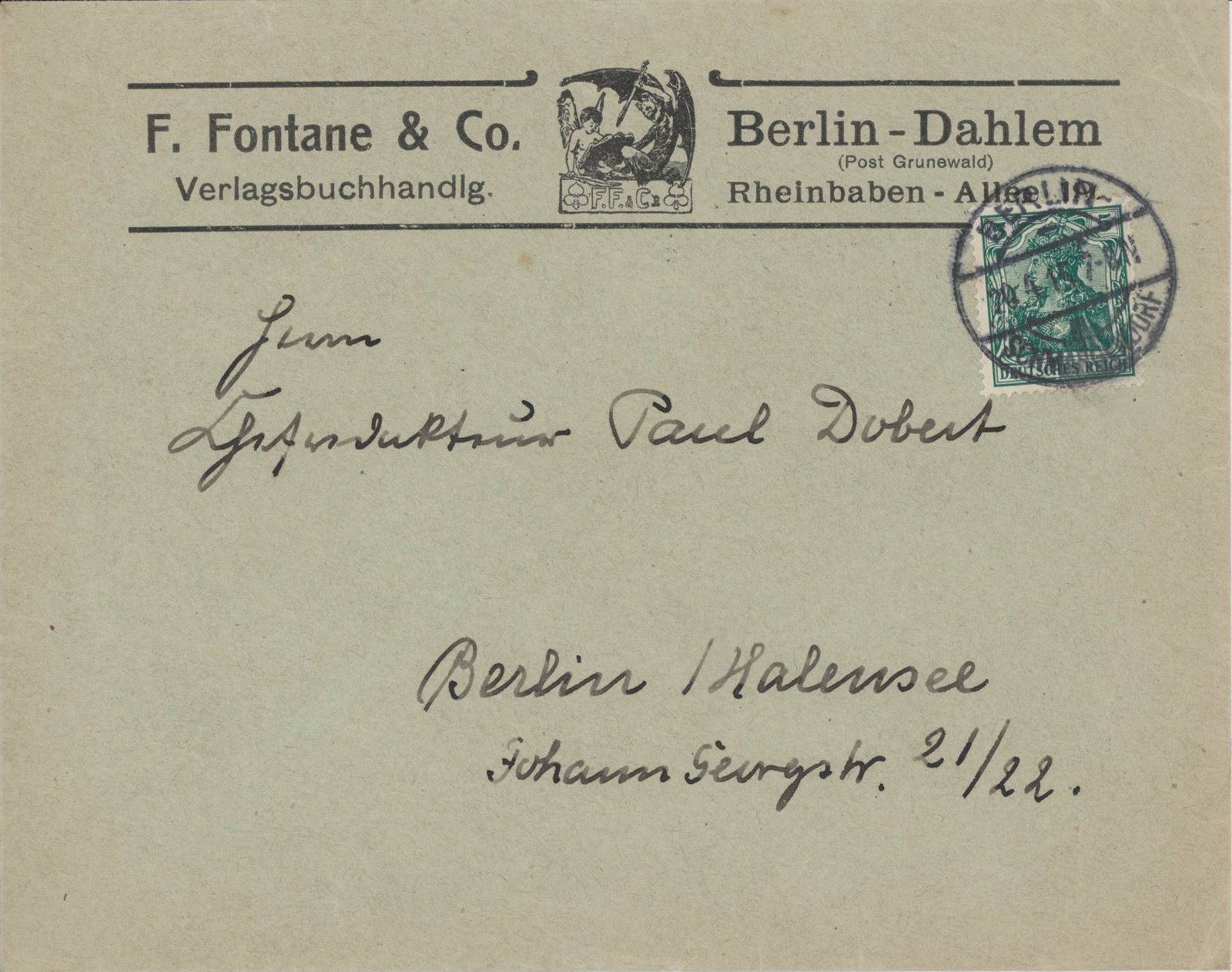 F. Fontane an Dobert, 20.04.1915 (Heimatverein "Alter Krug" Zossen e.V. CC BY-NC-SA)