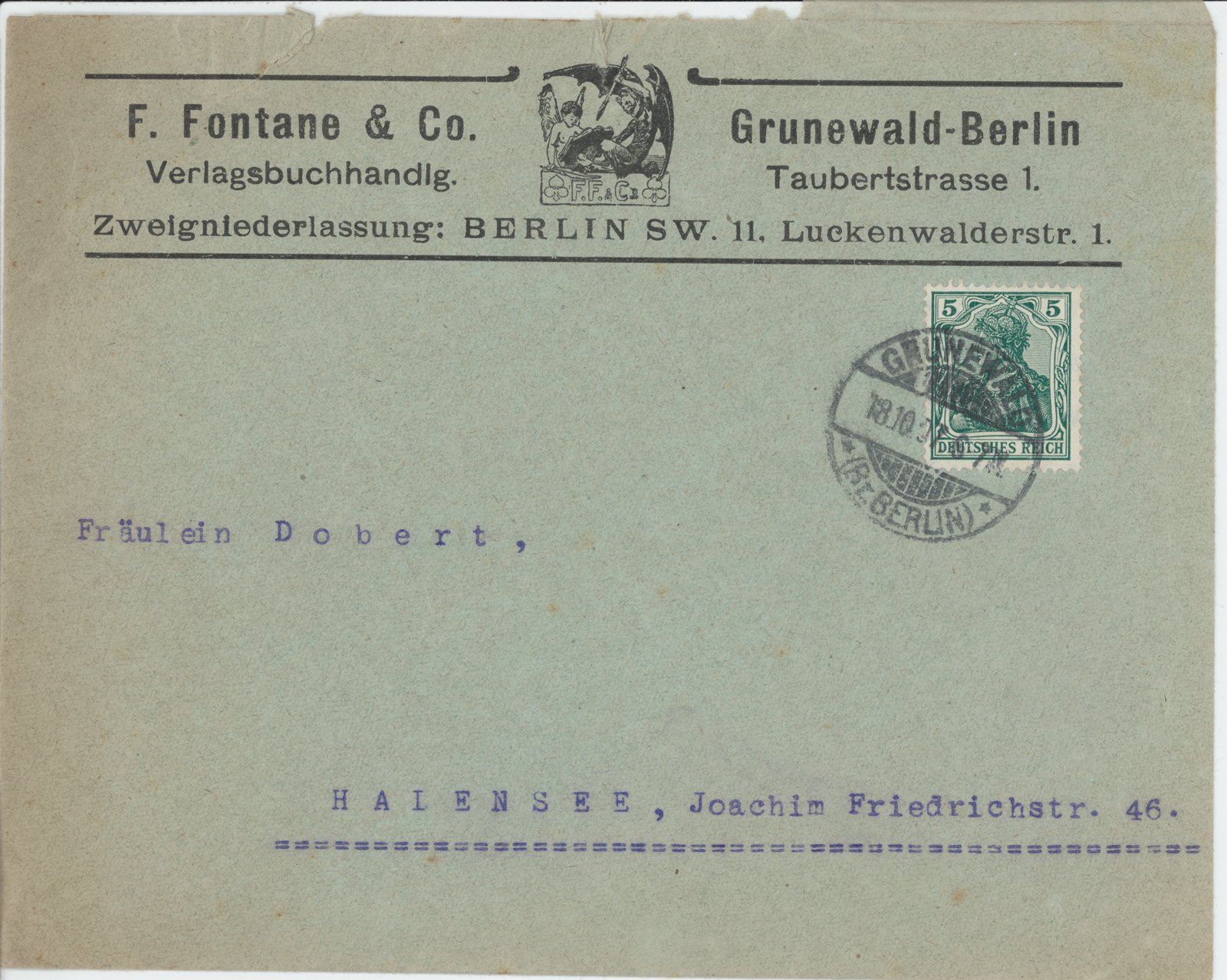 F. Fontane an M. Dobert, 18.10.1907 (Heimatverein "Alter Krug" Zossen e.V. CC BY-NC-SA)