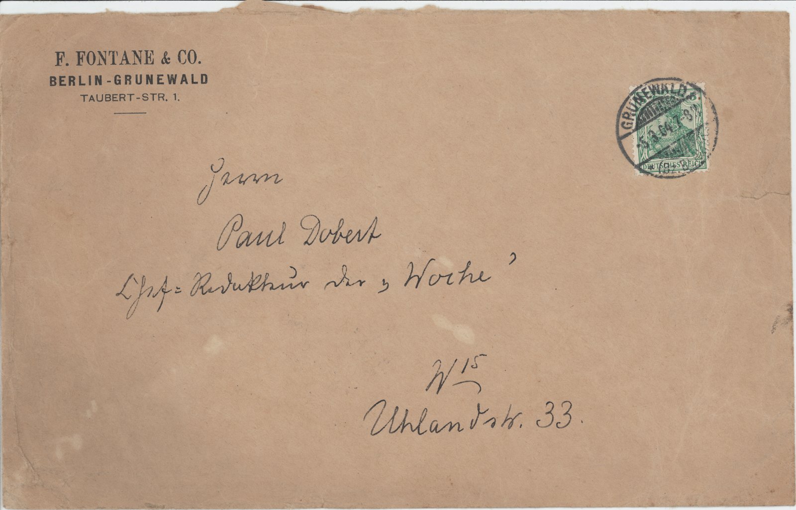 F. Fontane an Dobert, 05.03.1904 (Heimatverein "Alter Krug" Zossen e.V. CC BY-NC-SA)