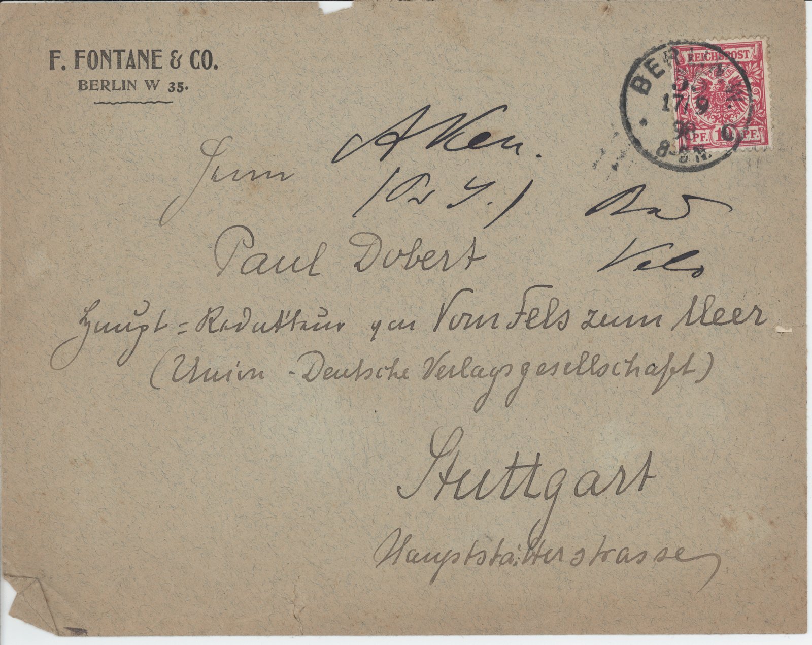 F. Fontane an Dobert, 17.09.1898 (Heimatverein "Alter Krug" Zossen e.V. CC BY-NC-SA)