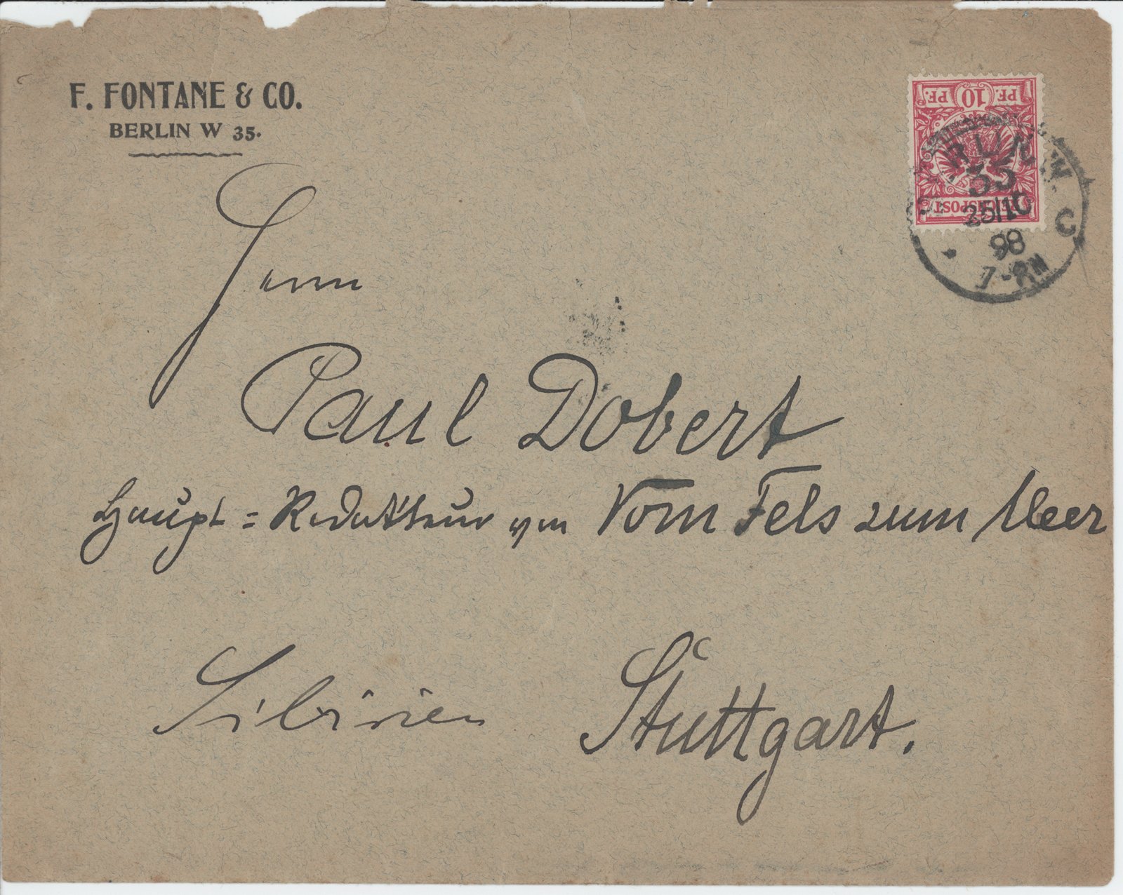 F. Fontane an Dobert, 25.10.1898 (Heimatverein "Alter Krug" Zossen e.V. CC BY-NC-SA)