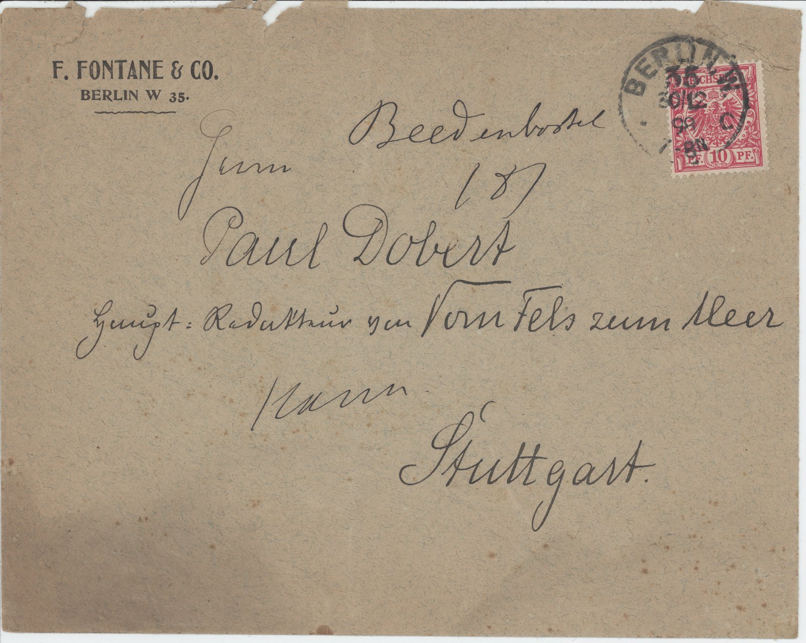F. Fontane an Dobert, 30.12.1898 (Heimatverein "Alter Krug" Zossen e.V. CC BY-NC-SA)