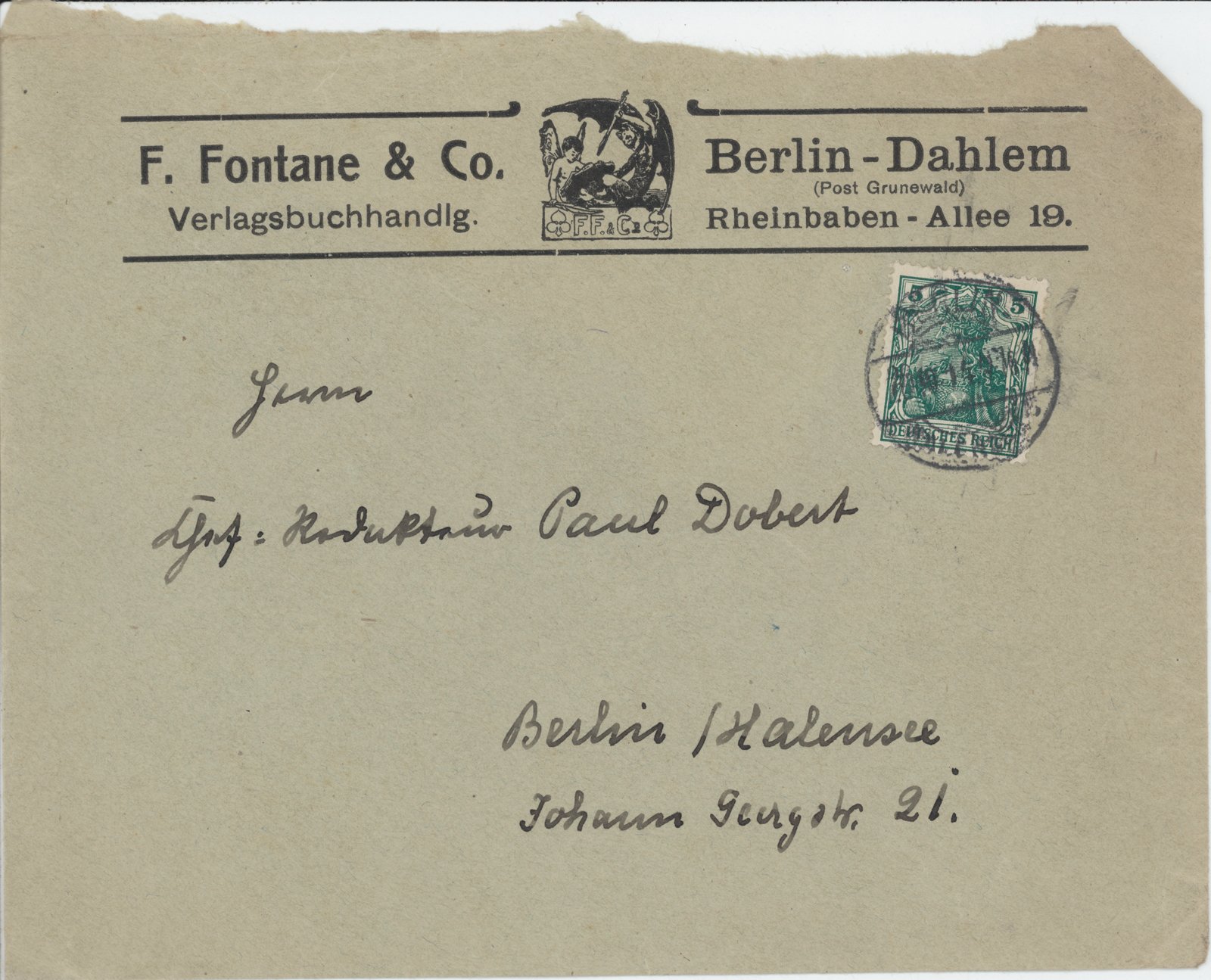 F. Fontane an Dobert, 20.10.1914 (Heimatverein "Alter Krug" Zossen e.V. CC BY-NC-SA)