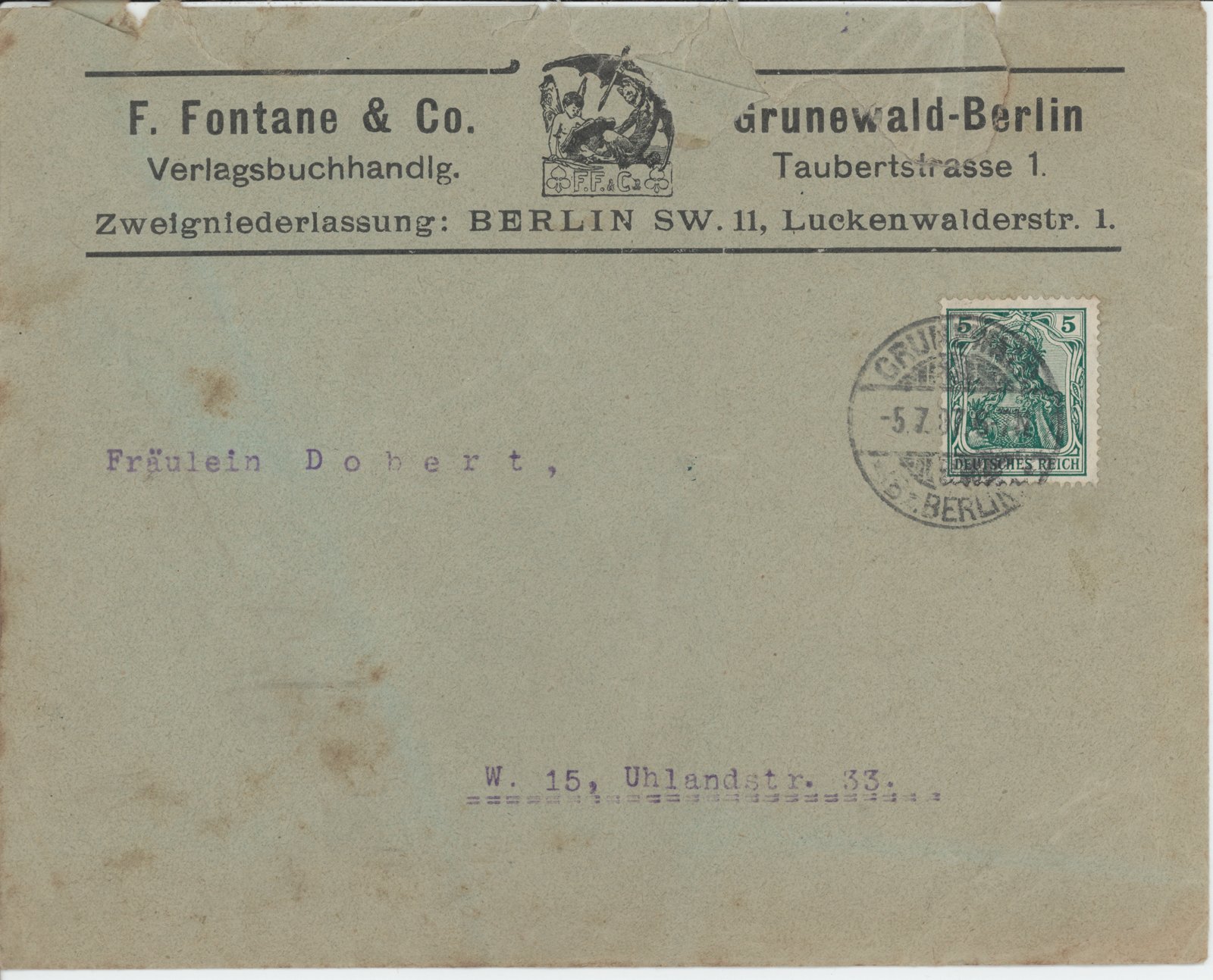 F. Fontane an M. Dobert, 05.07.1907 (Heimatverein "Alter Krug" Zossen e.V. CC BY-NC-SA)