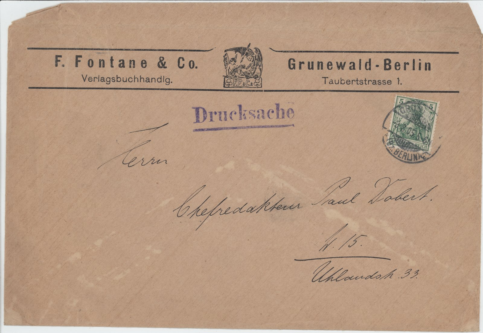 F. Fontane an Dobert. 09.08.1905 (Heimatverein "Alter Krug" Zossen e.V. CC BY-NC-SA)