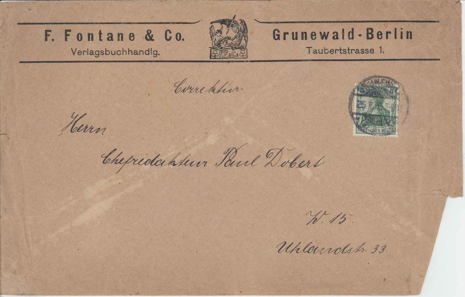 F. Fontane an Dobert, 25.02.1905 (Heimatverein "Alter Krug" Zossen e.V. CC BY-NC-SA)