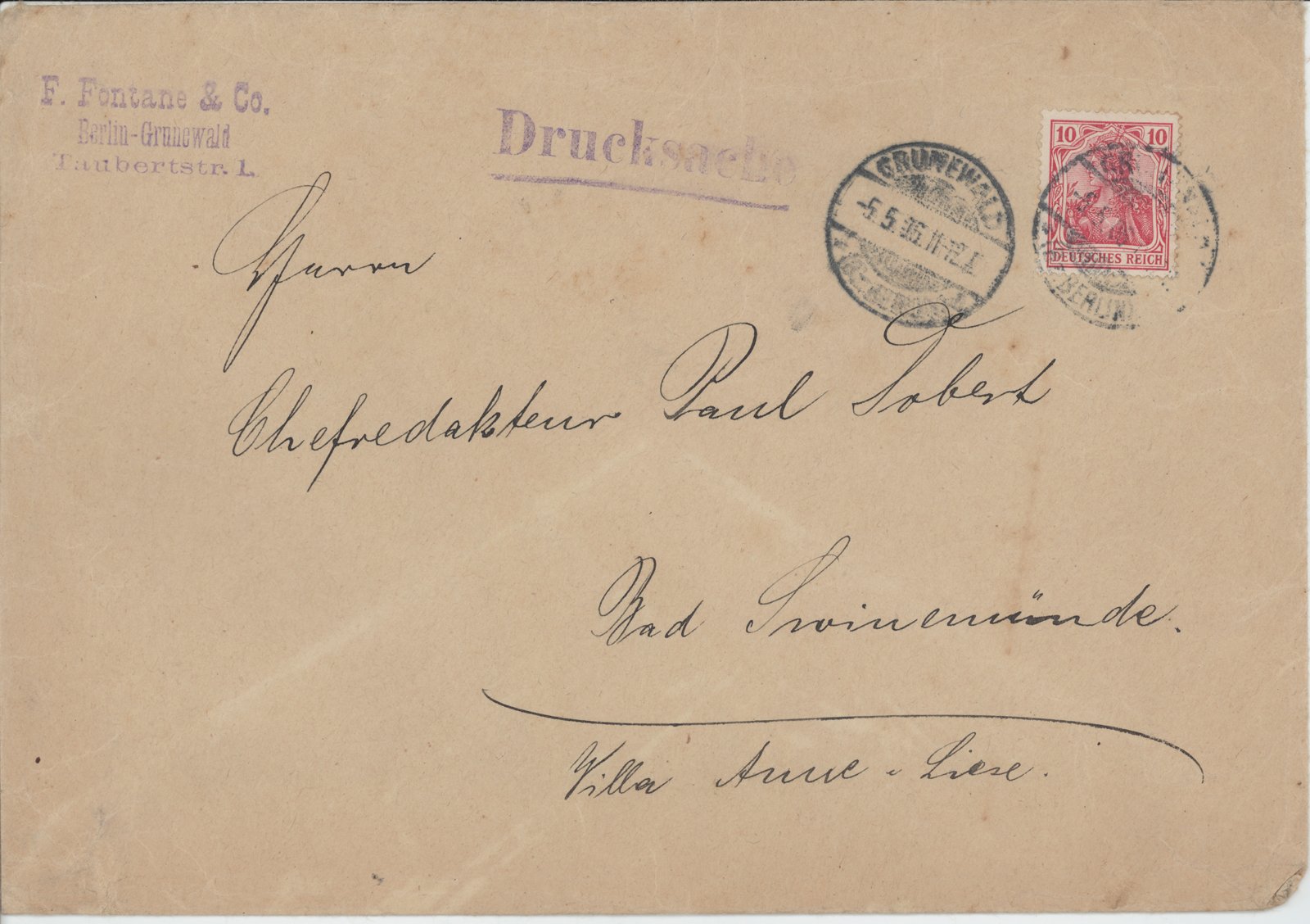 F. Dobert an Fontane, 05.05.1916 (Heimatverein "Alter Krug" Zossen e.V. CC BY-NC-SA)