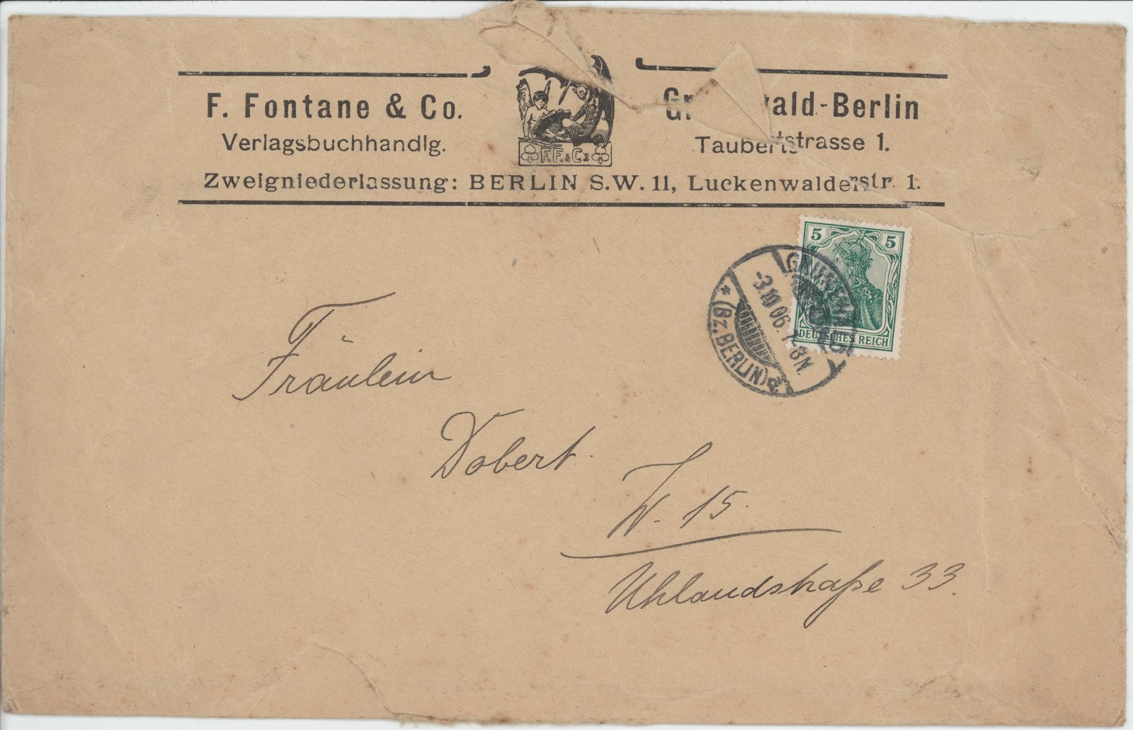 Fontane an M.Dobert, 04.10.1906 (Heimatverein "Alter Krug" Zossen e.V. CC BY-NC-SA)