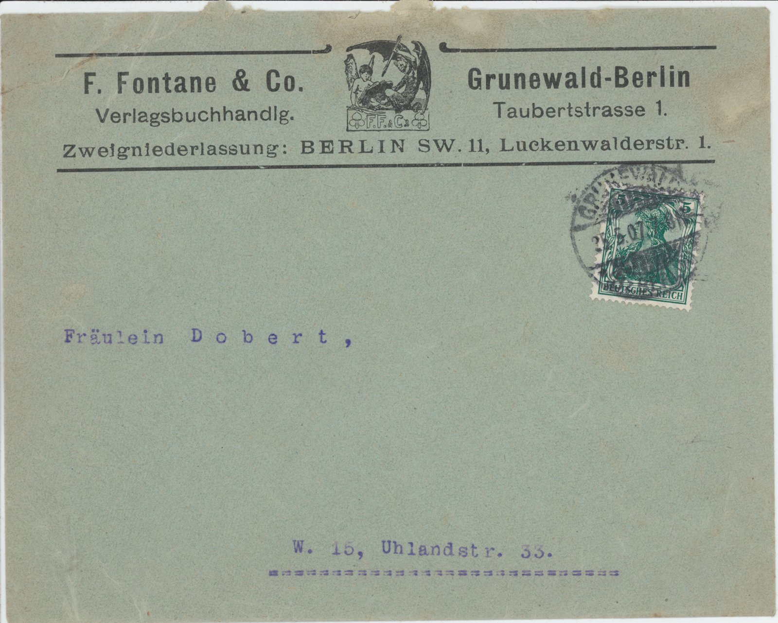 F. Fontane an M. Dobert, 25.05.1907 (Heimatverein "Alter Krug" Zossen e.V. CC BY-NC-SA)