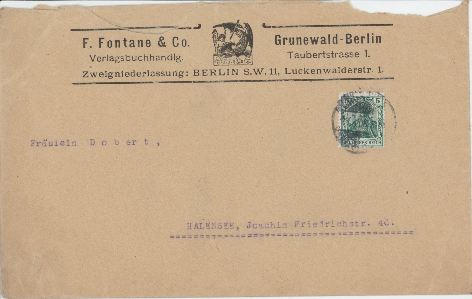 F. Fontane an M. Dobert, 23.03.1908 (Heimatverein "Alter Krug" Zossen e.V. CC BY-NC-SA)