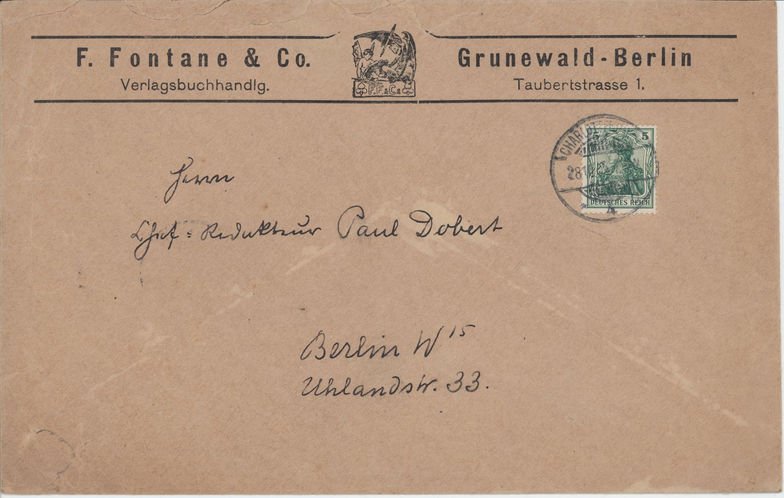 F. Fontane an Dobert, 28.10.1905 (Heimatverein "Alter Krug" Zossen e.V. CC BY-NC-SA)