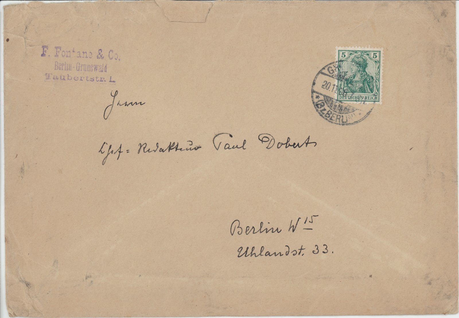 F. Fontane an Dobert, 21.11.1906 (Heimatverein "Alter Krug" Zossen e.V. CC BY-NC-SA)