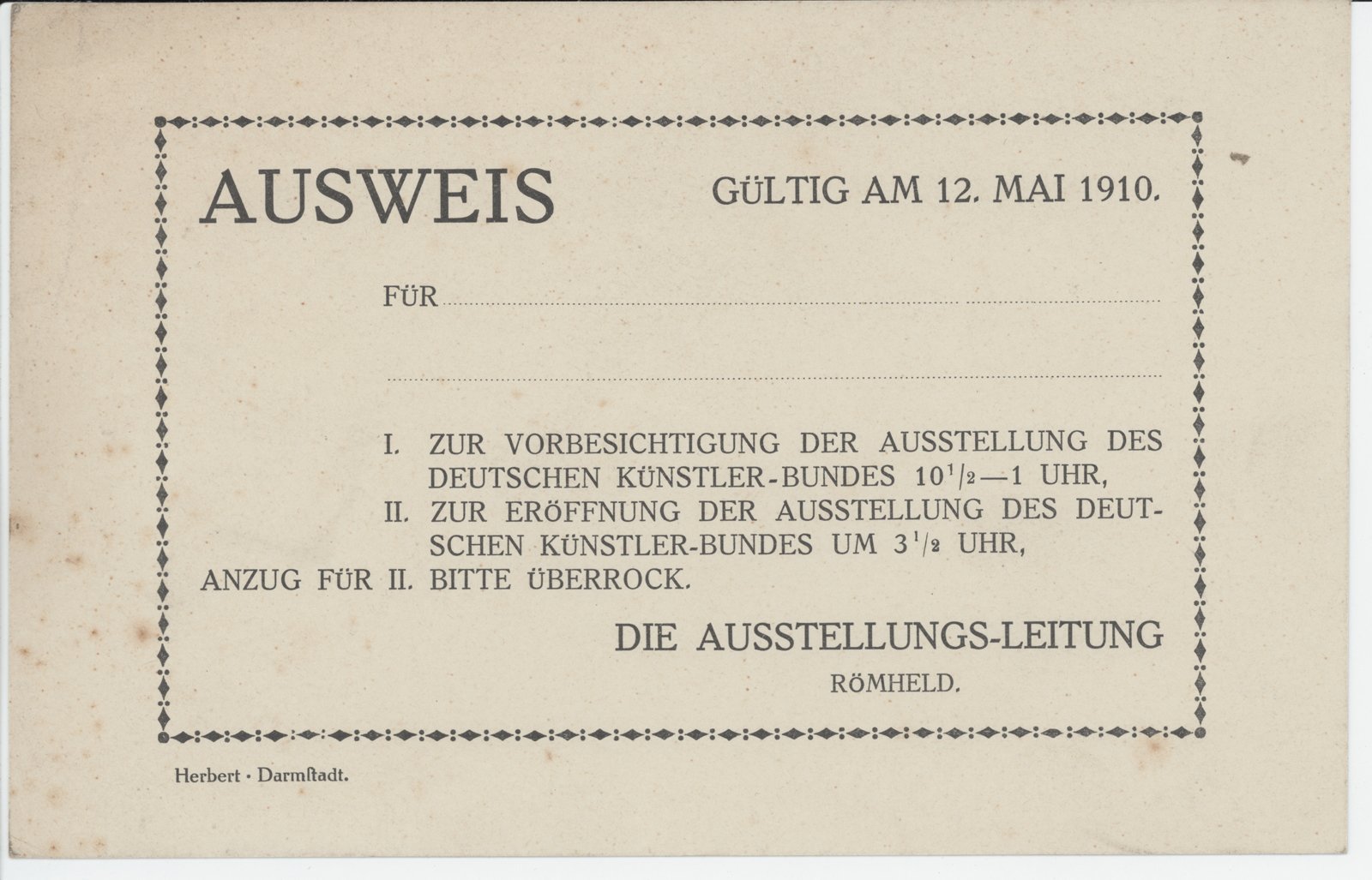 Römheld an Dobert, 12.05.1910 (Heimatverein "Alter Krug" Zossen e.V. CC BY-NC-SA)