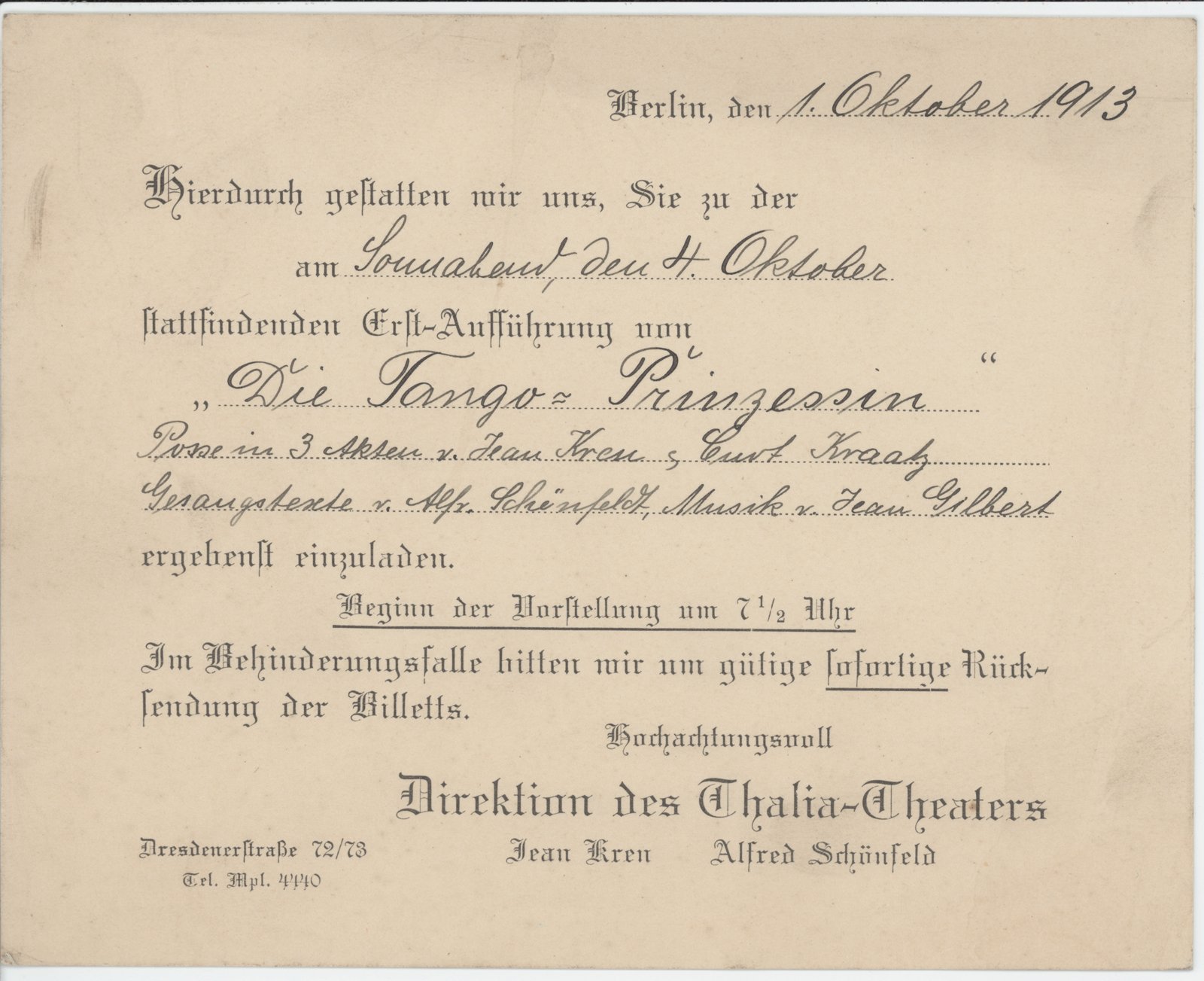 j. Kern an Dobert, 01.10.1913 (Heimatverein "Alter Krug" Zossen e.V. CC BY-NC-SA)