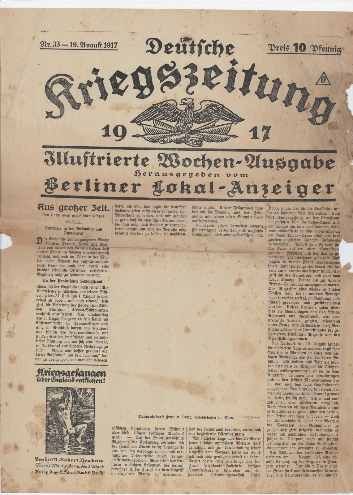 Berliner-Lokalanzeiger, 19.08.1917 (Heimatverein "Alter Krug" Zossen e.V. CC BY-NC-SA)