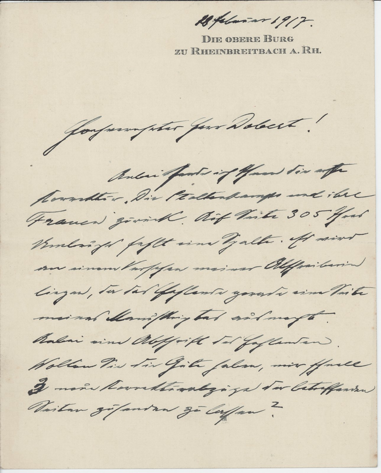 R. Herzog an Dobert, 18.02.1917 (Heimatverein "Alter Krug" Zossen e.V. CC BY-NC-SA)