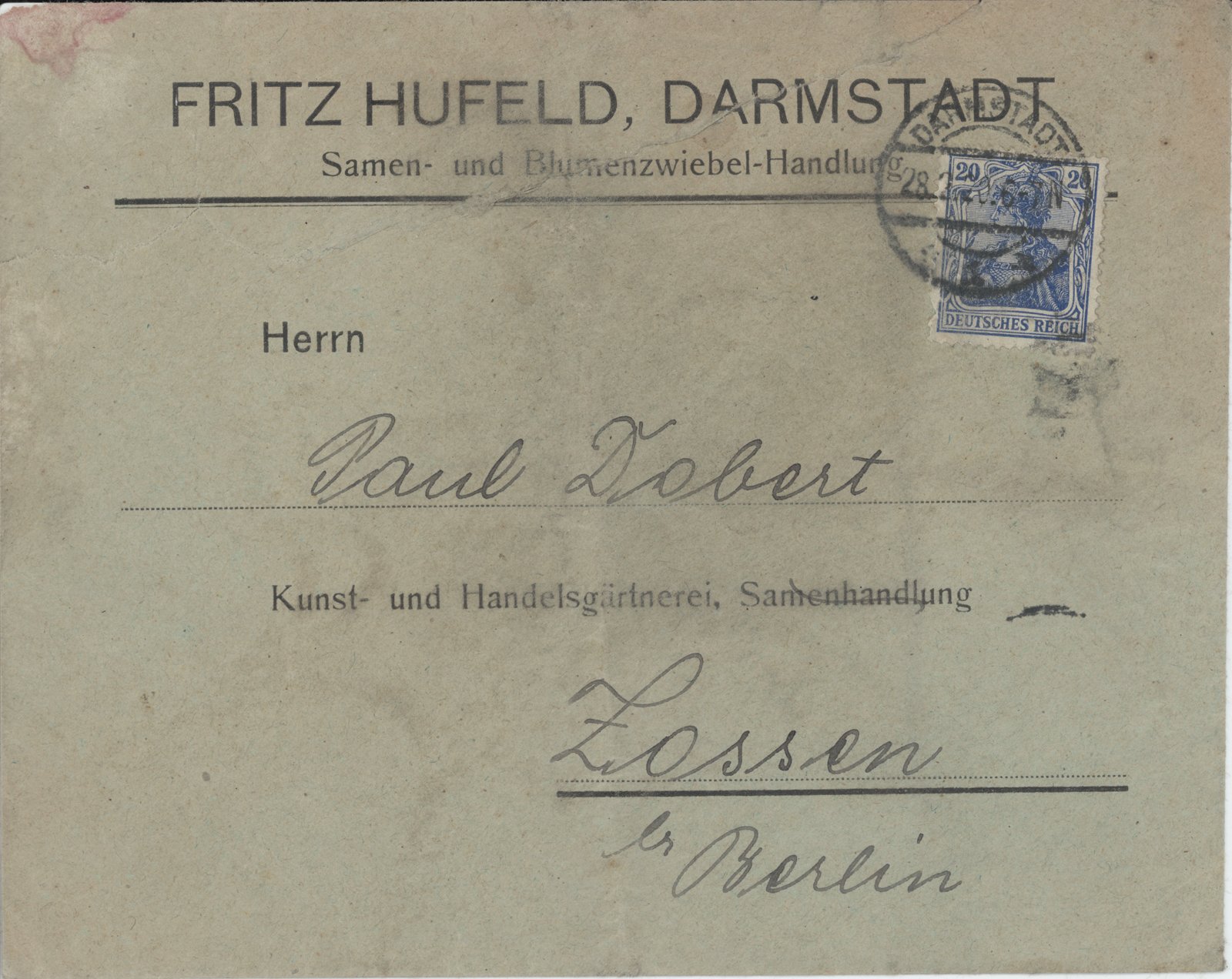 F. Hufeld an Dobert, 28.03.2020 (Heimatverein "Alter Krug" Zossen e.V. CC BY-NC-SA)