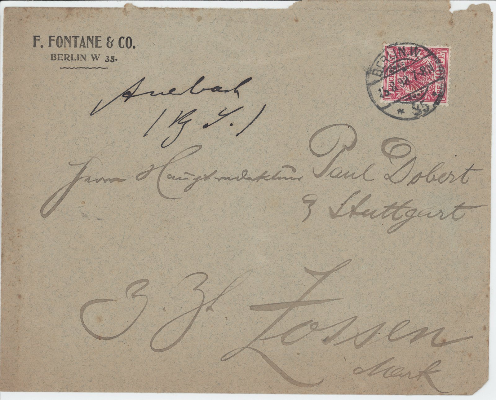 F. Fontane an Dobert, 15.08.1898 (Heimatverein "Alter Krug" Zossen e.V. CC BY-NC-SA)